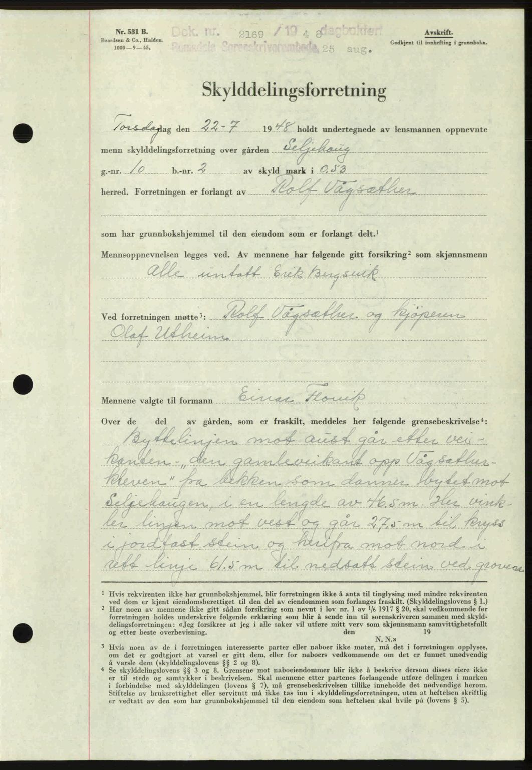 Romsdal sorenskriveri, AV/SAT-A-4149/1/2/2C: Mortgage book no. A27, 1948-1948, Diary no: : 2169/1948