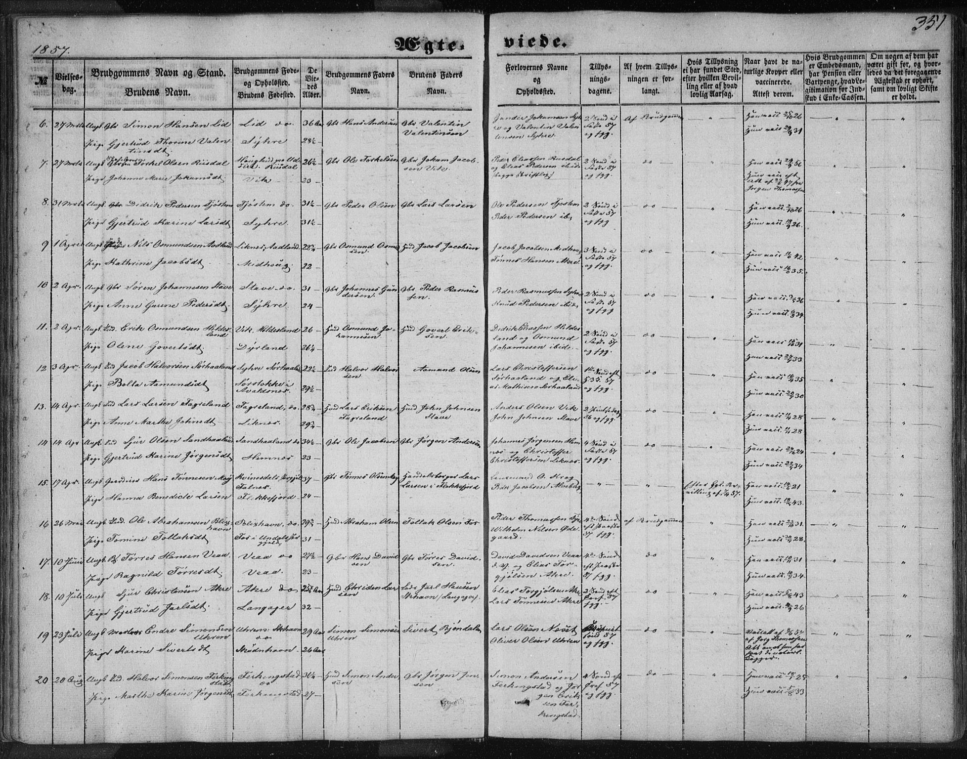 Skudenes sokneprestkontor, SAST/A -101849/H/Ha/Haa/L0005: Parish register (official) no. A 3.2, 1847-1863, p. 351