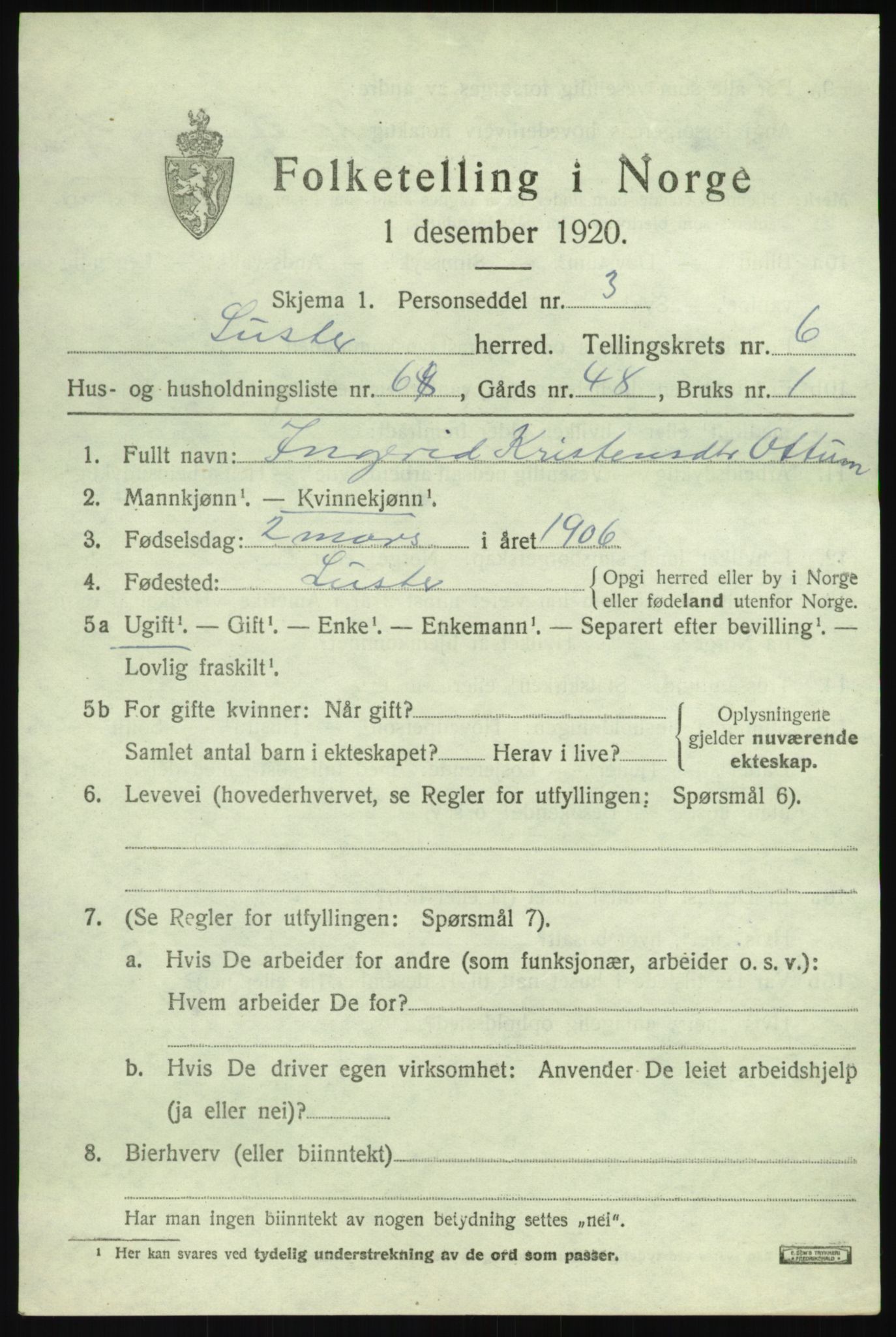 SAB, 1920 census for Luster, 1920, p. 3780