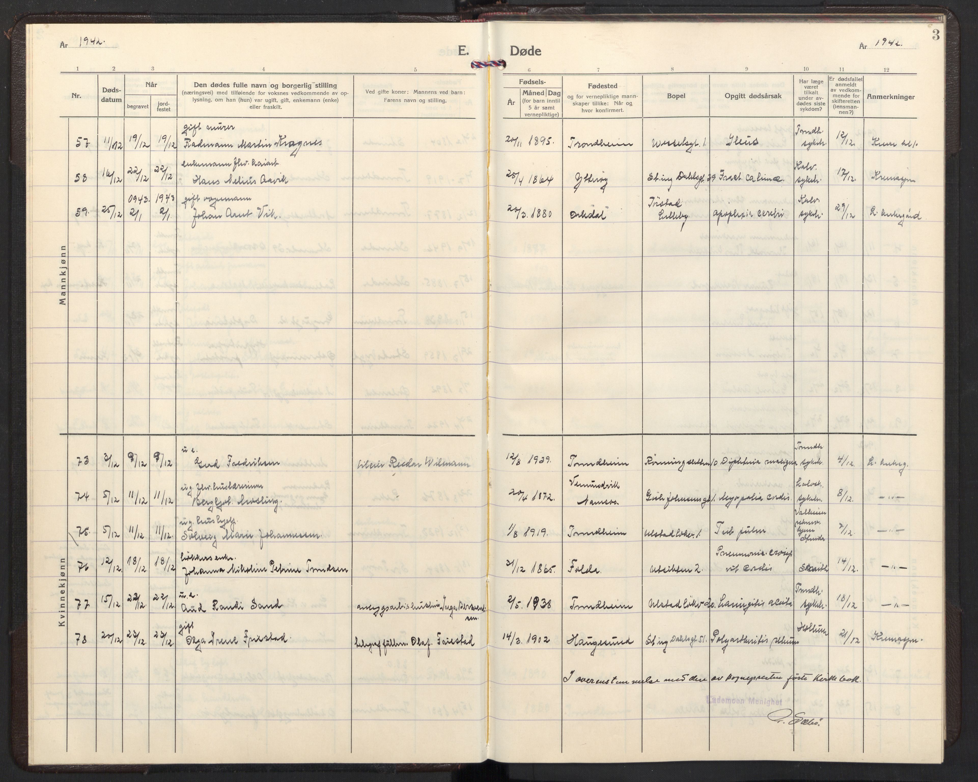 Ministerialprotokoller, klokkerbøker og fødselsregistre - Sør-Trøndelag, AV/SAT-A-1456/605/L0264: Parish register (copy) no. 605C11, 1942-1949, p. 3