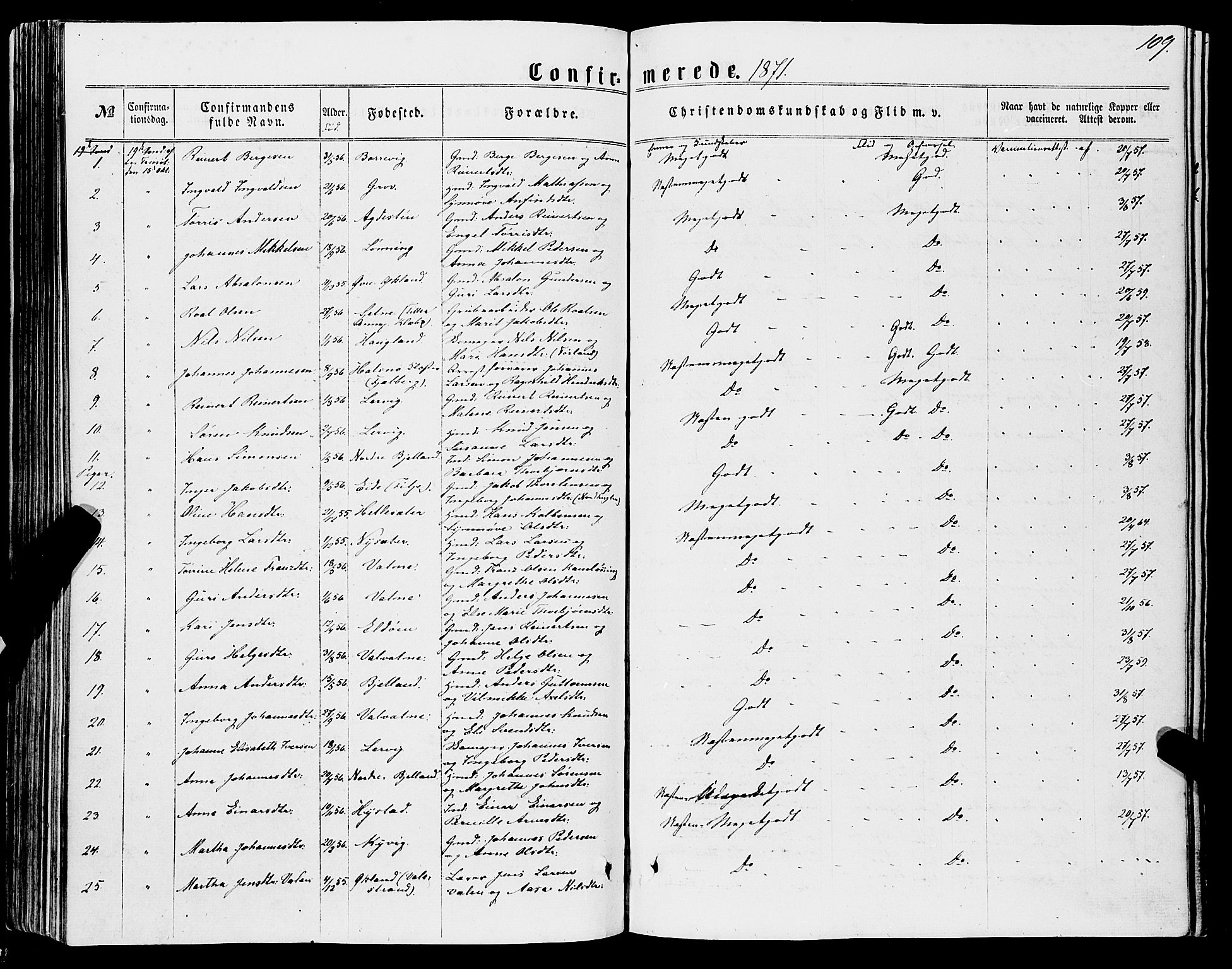 Stord sokneprestembete, SAB/A-78201/H/Haa: Parish register (official) no. B 1, 1862-1877, p. 109
