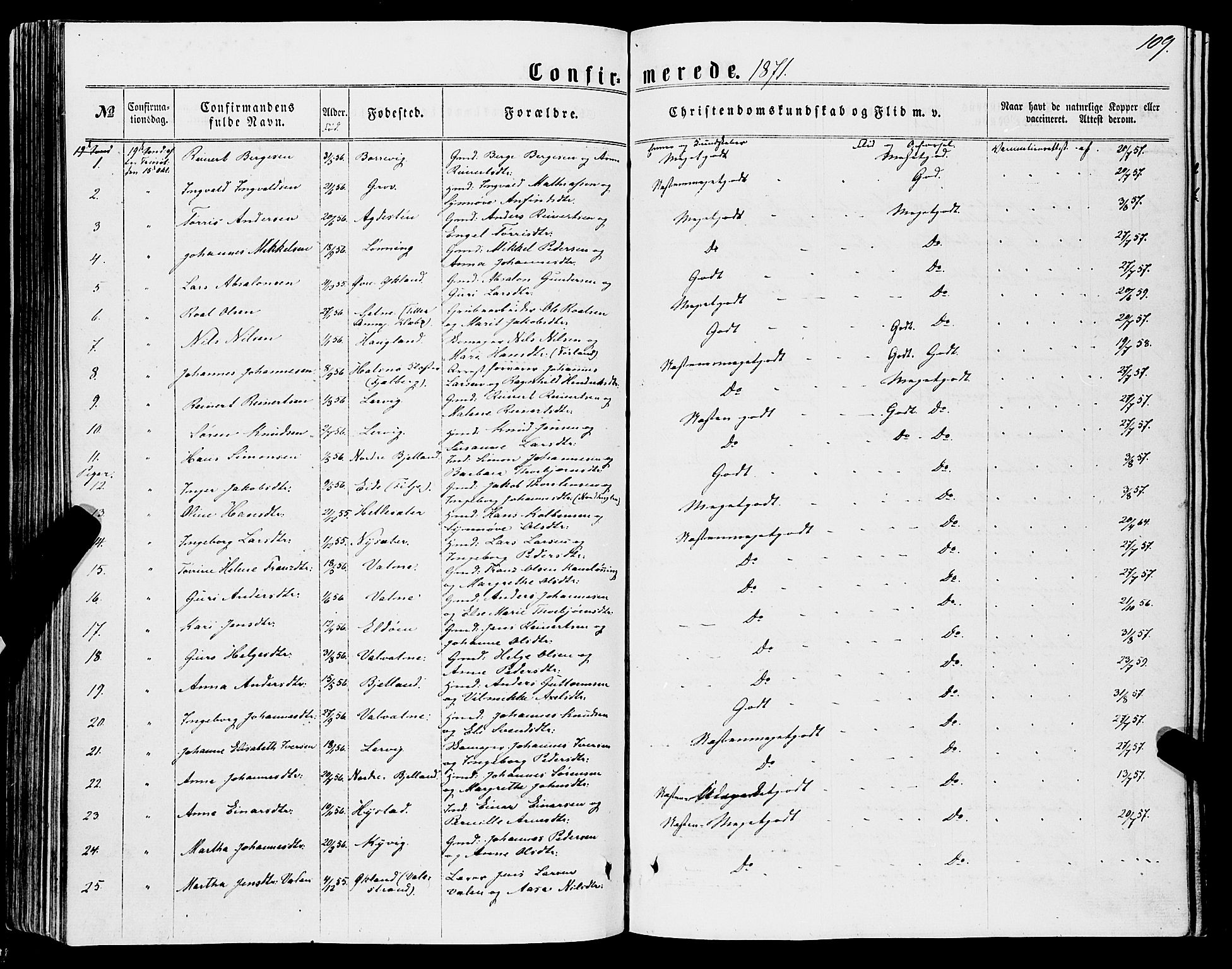 Stord sokneprestembete, AV/SAB-A-78201/H/Haa: Parish register (official) no. B 1, 1862-1877, p. 109