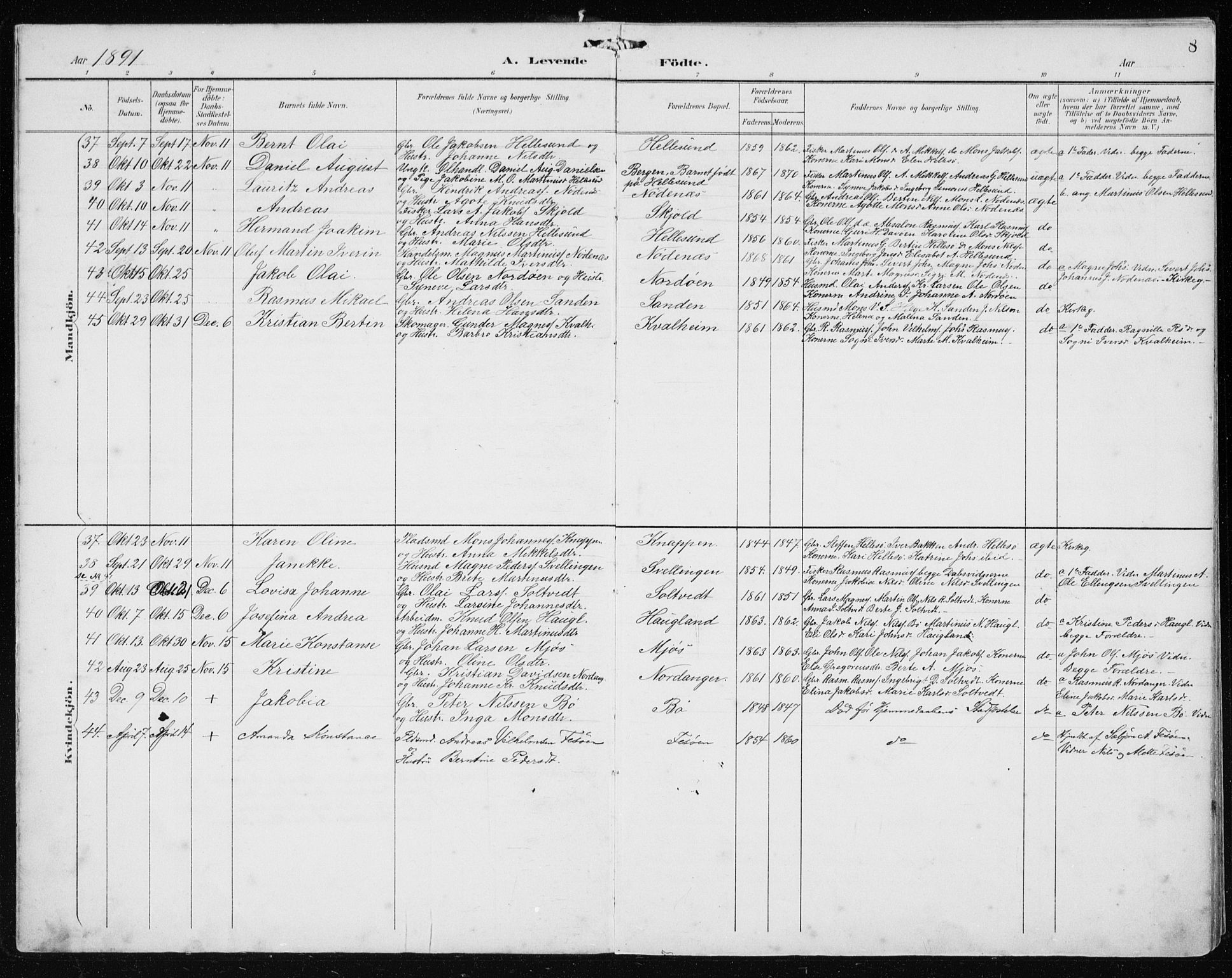 Manger sokneprestembete, AV/SAB-A-76801/H/Hab: Parish register (copy) no. B 3, 1891-1907, p. 8