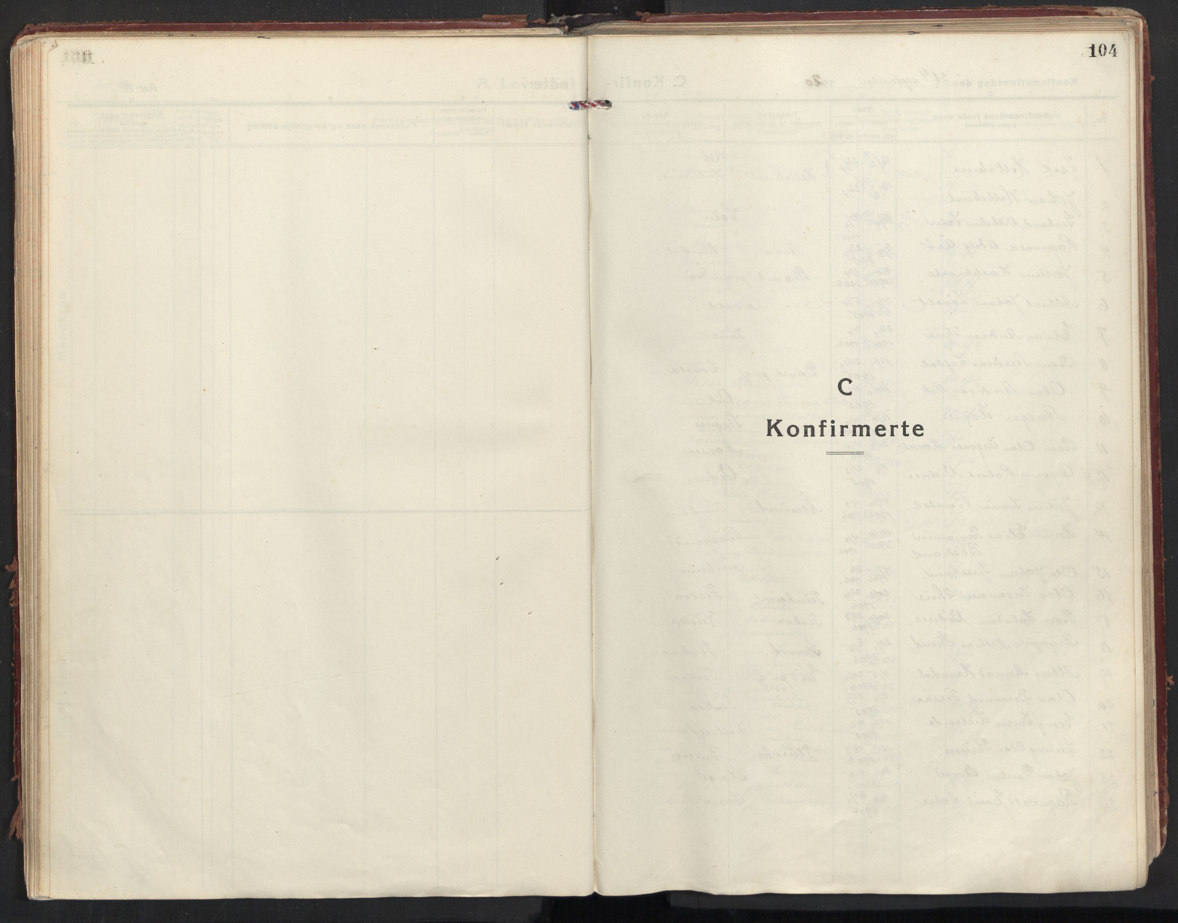 Ministerialprotokoller, klokkerbøker og fødselsregistre - Møre og Romsdal, SAT/A-1454/501/L0012: Parish register (official) no. 501A12, 1920-1946, p. 104