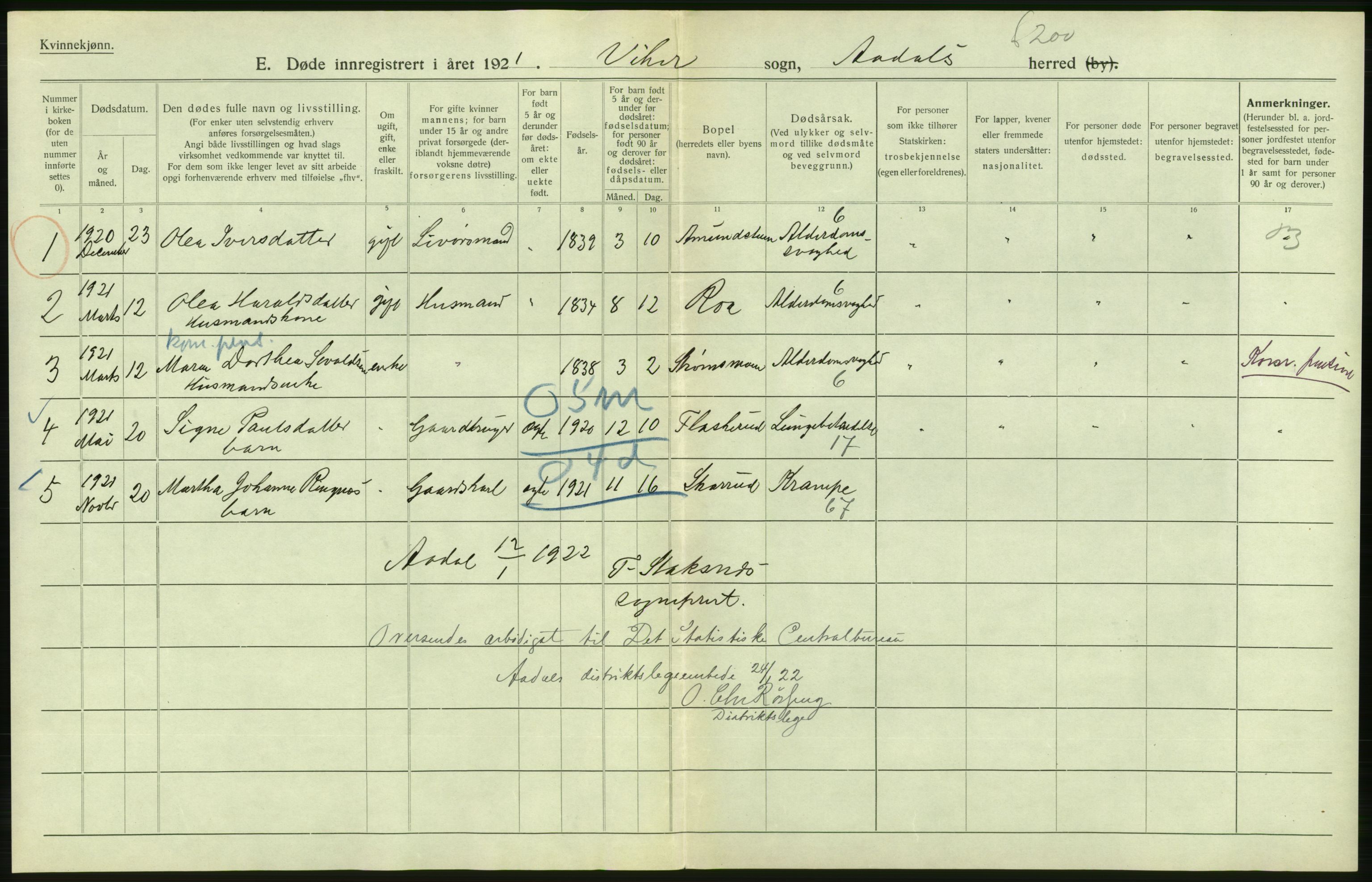 Statistisk sentralbyrå, Sosiodemografiske emner, Befolkning, AV/RA-S-2228/D/Df/Dfc/Dfca/L0020: Buskerud fylke: Døde. Byer og bygder., 1921, p. 186