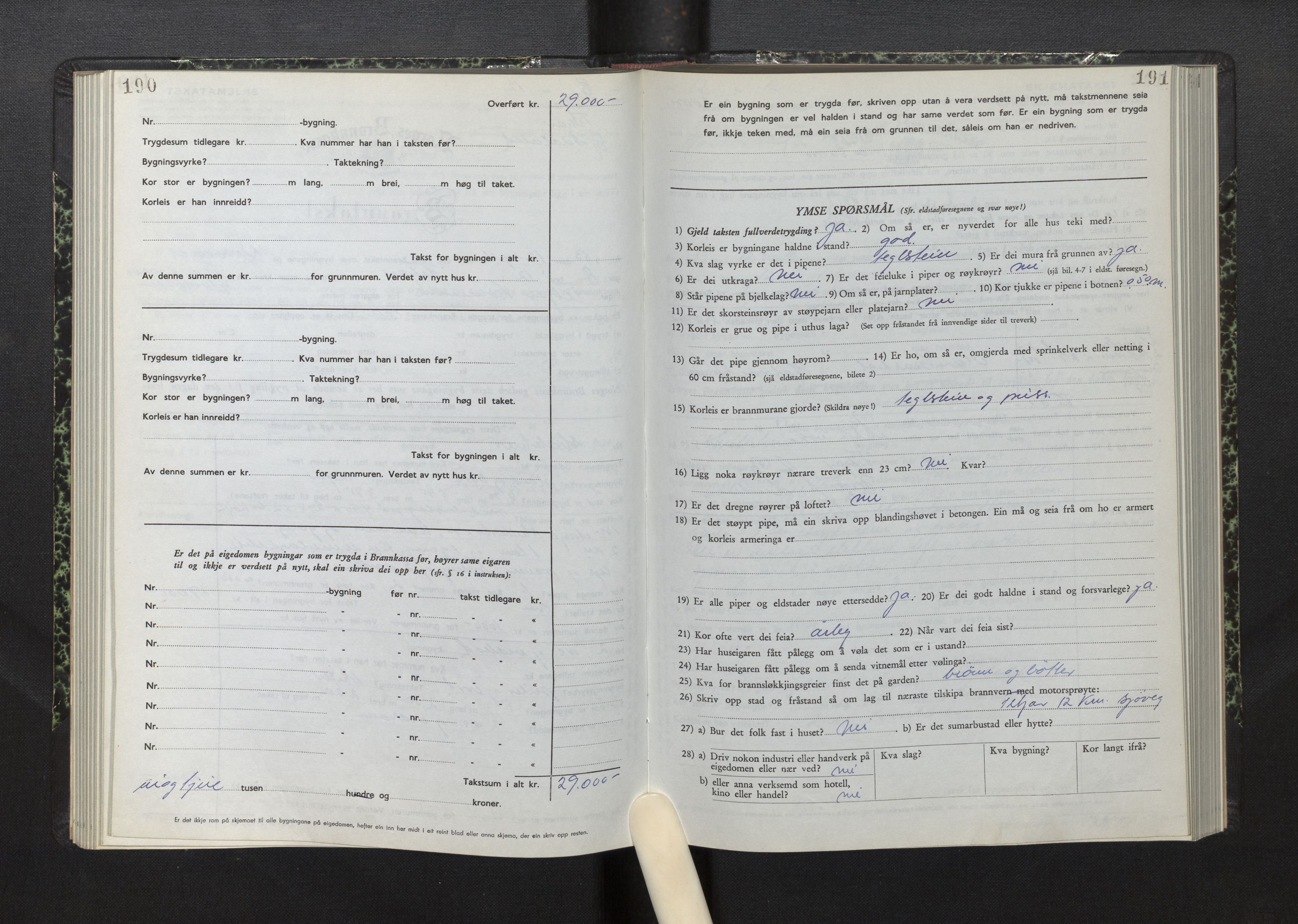 Lensmannen i Fitjar, AV/SAB-A-32001/0012/L0001b: Branntakstprotokoll, skjematakst, 1949-1955, p. 190-191