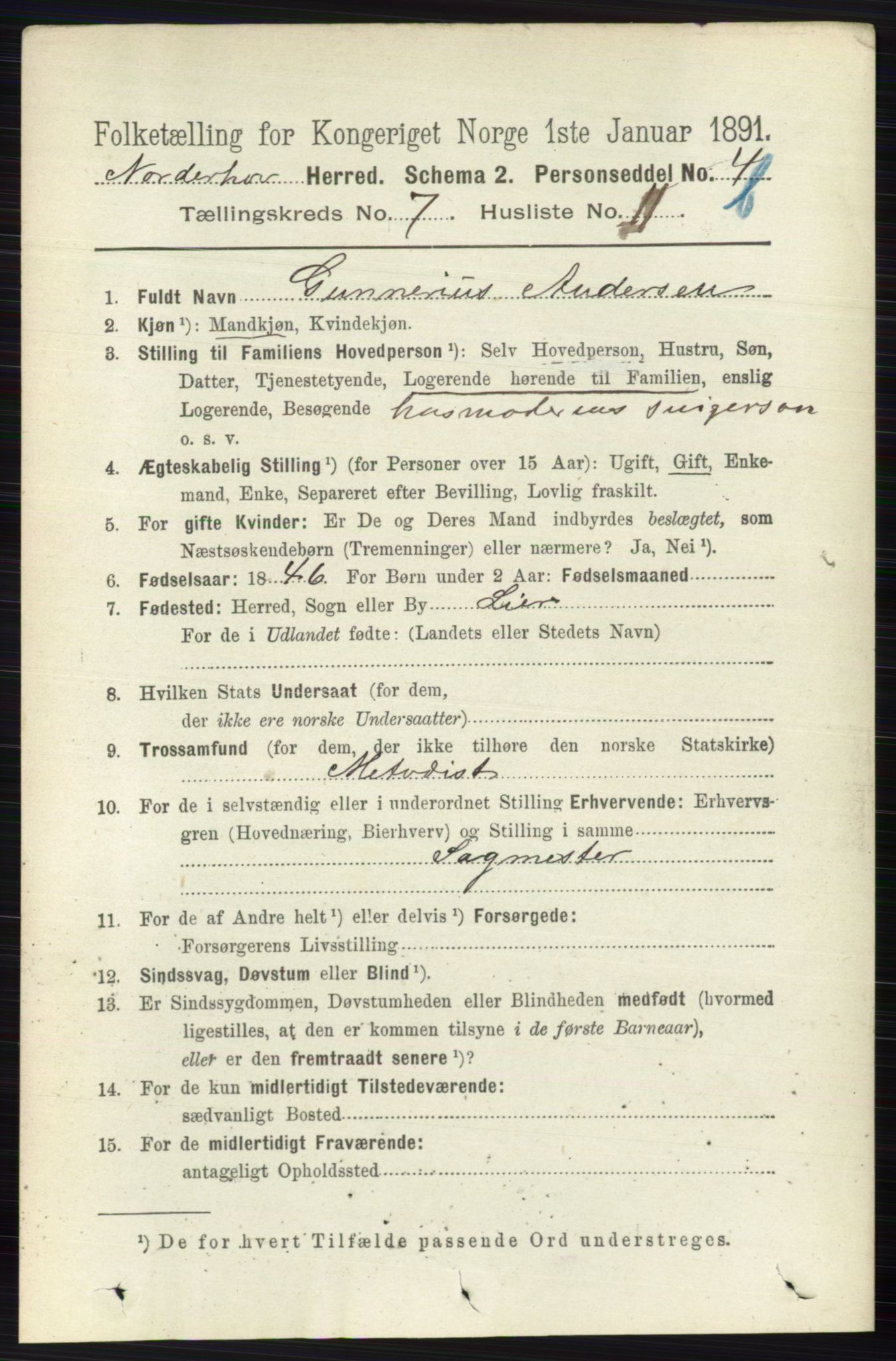 RA, 1891 census for 0613 Norderhov, 1891, p. 5170