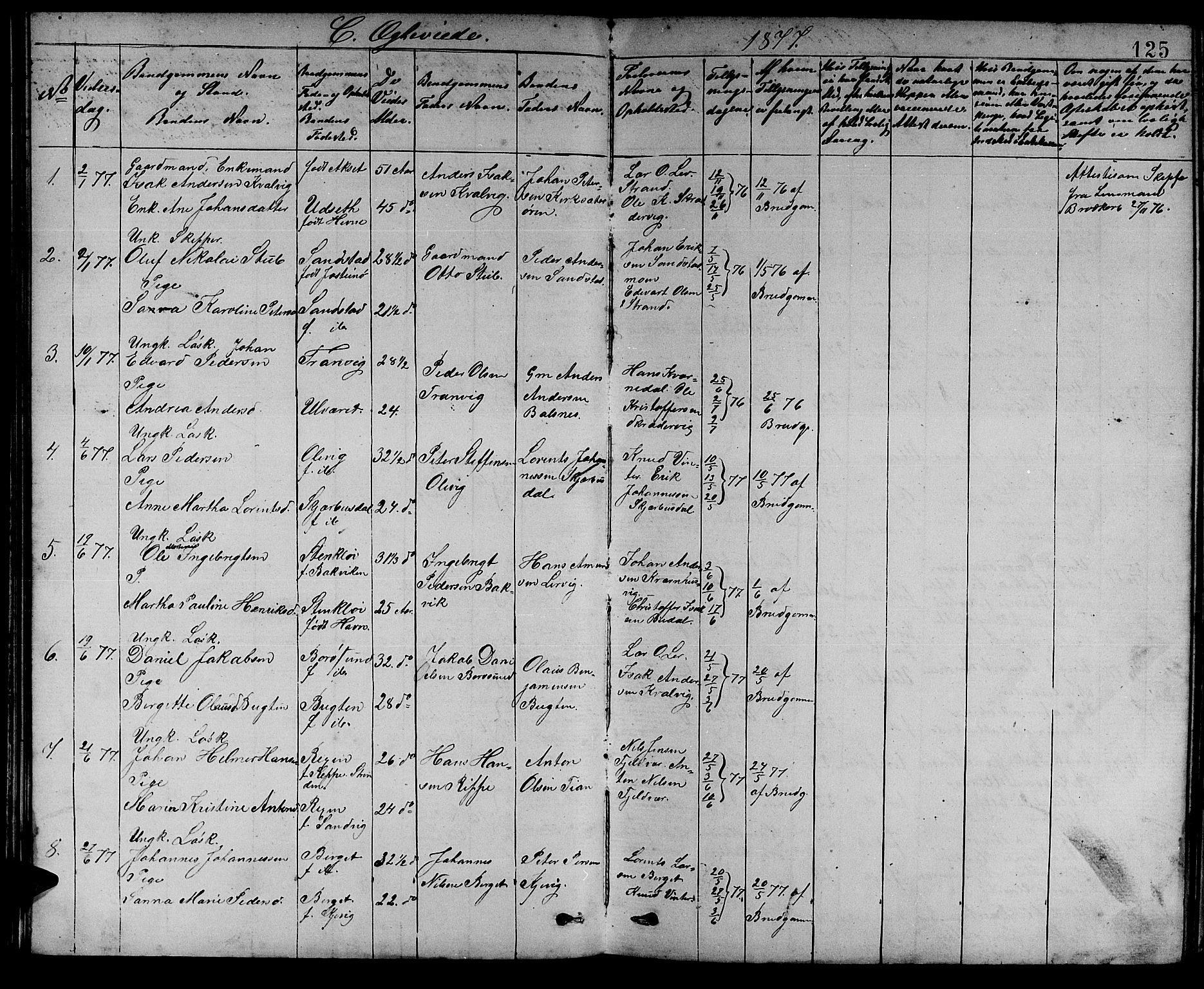 Ministerialprotokoller, klokkerbøker og fødselsregistre - Sør-Trøndelag, SAT/A-1456/637/L0561: Parish register (copy) no. 637C02, 1873-1882, p. 125