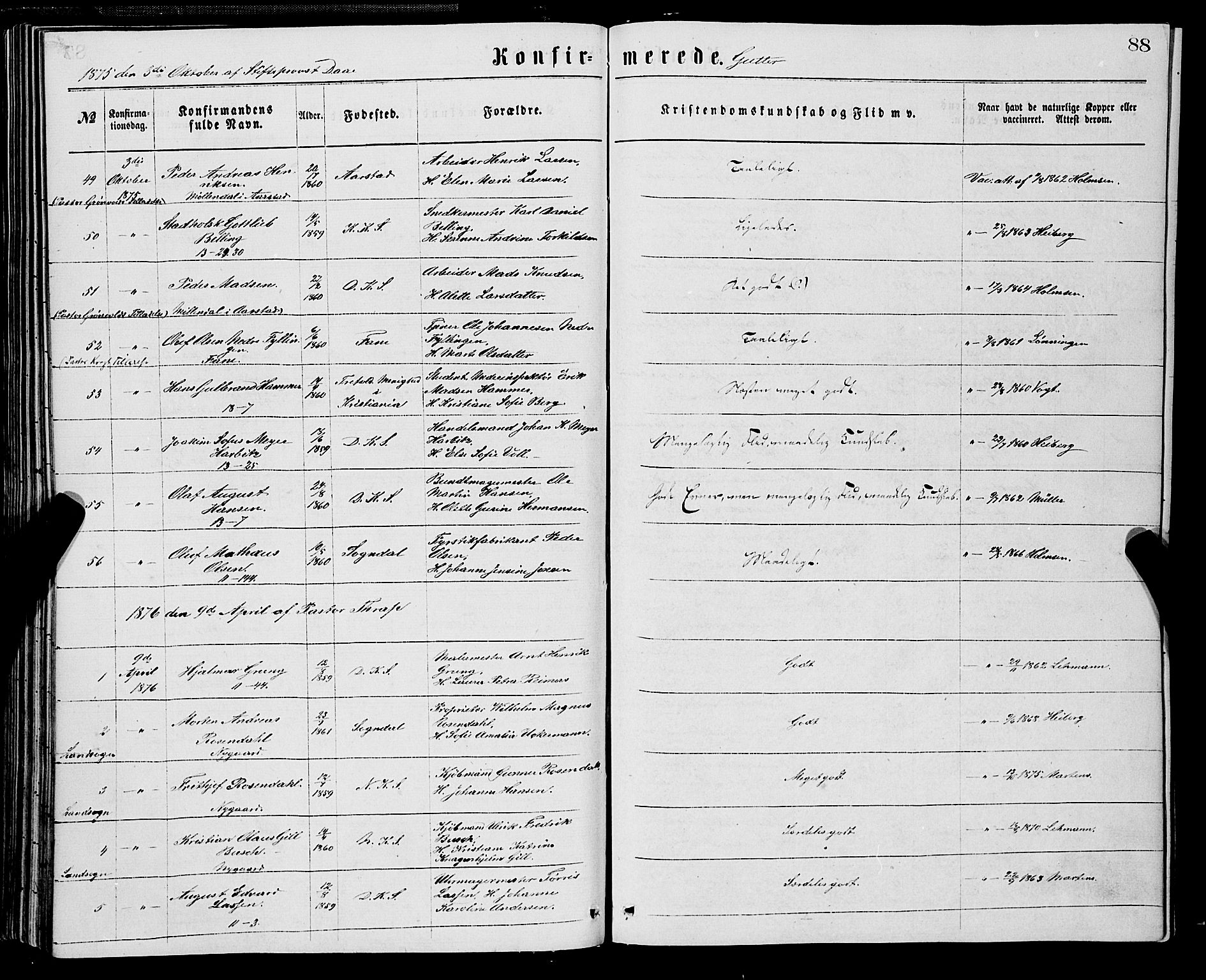 Domkirken sokneprestembete, SAB/A-74801/H/Haa/L0029: Parish register (official) no. C 4, 1864-1879, p. 88