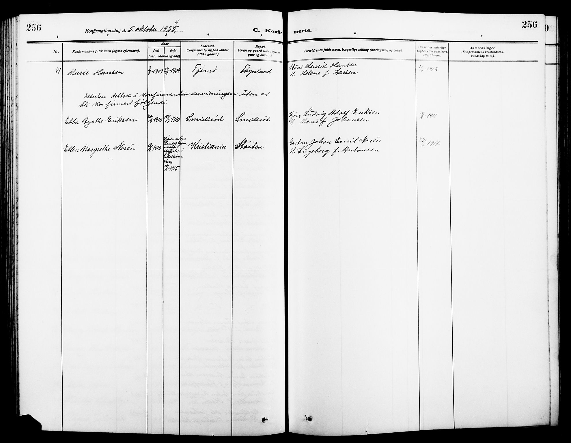 Nøtterøy kirkebøker, SAKO/A-354/G/Ga/L0005: Parish register (copy) no. I 5, 1910-1924, p. 256
