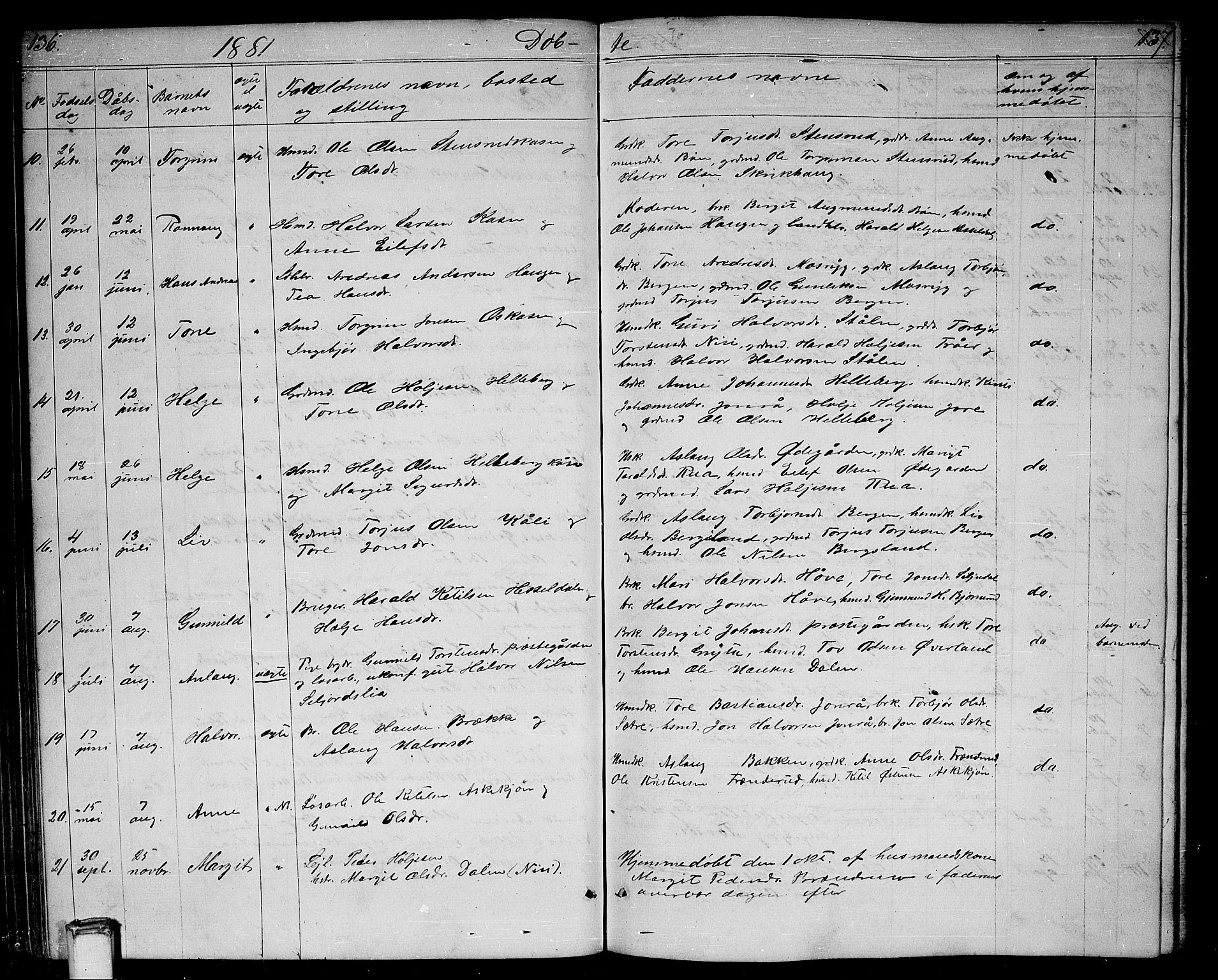 Gransherad kirkebøker, SAKO/A-267/G/Ga/L0002: Parish register (copy) no. I 2, 1854-1886, p. 136-137