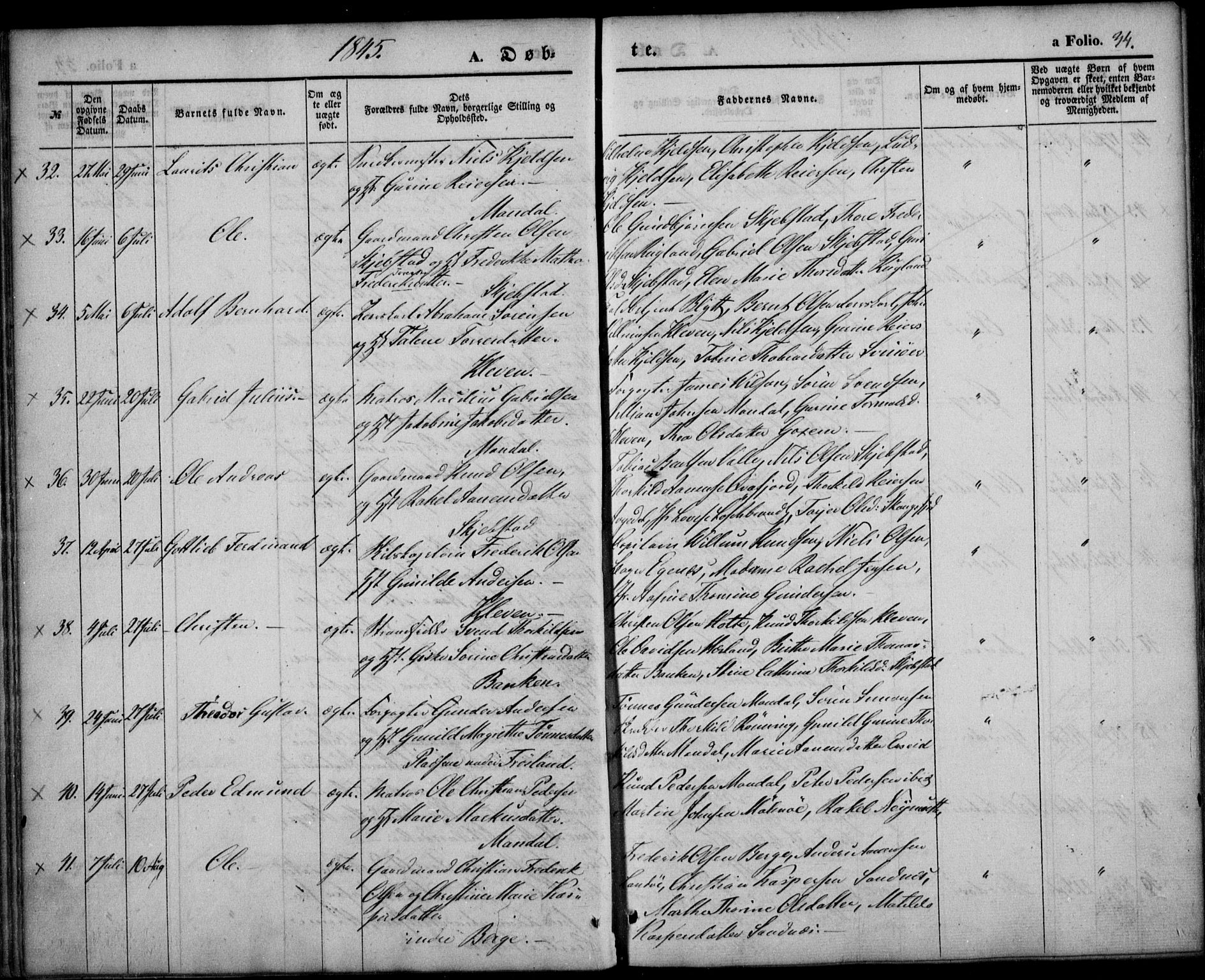 Mandal sokneprestkontor, AV/SAK-1111-0030/F/Fa/Faa/L0012: Parish register (official) no. A 12, 1840-1847, p. 34