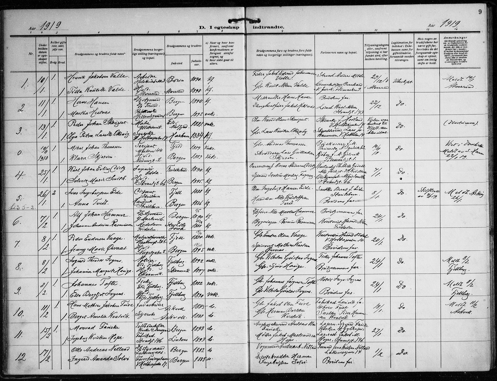 Nykirken Sokneprestembete, SAB/A-77101/H/Haa/L0037: Parish register (official) no. D 7, 1918-1926, p. 9