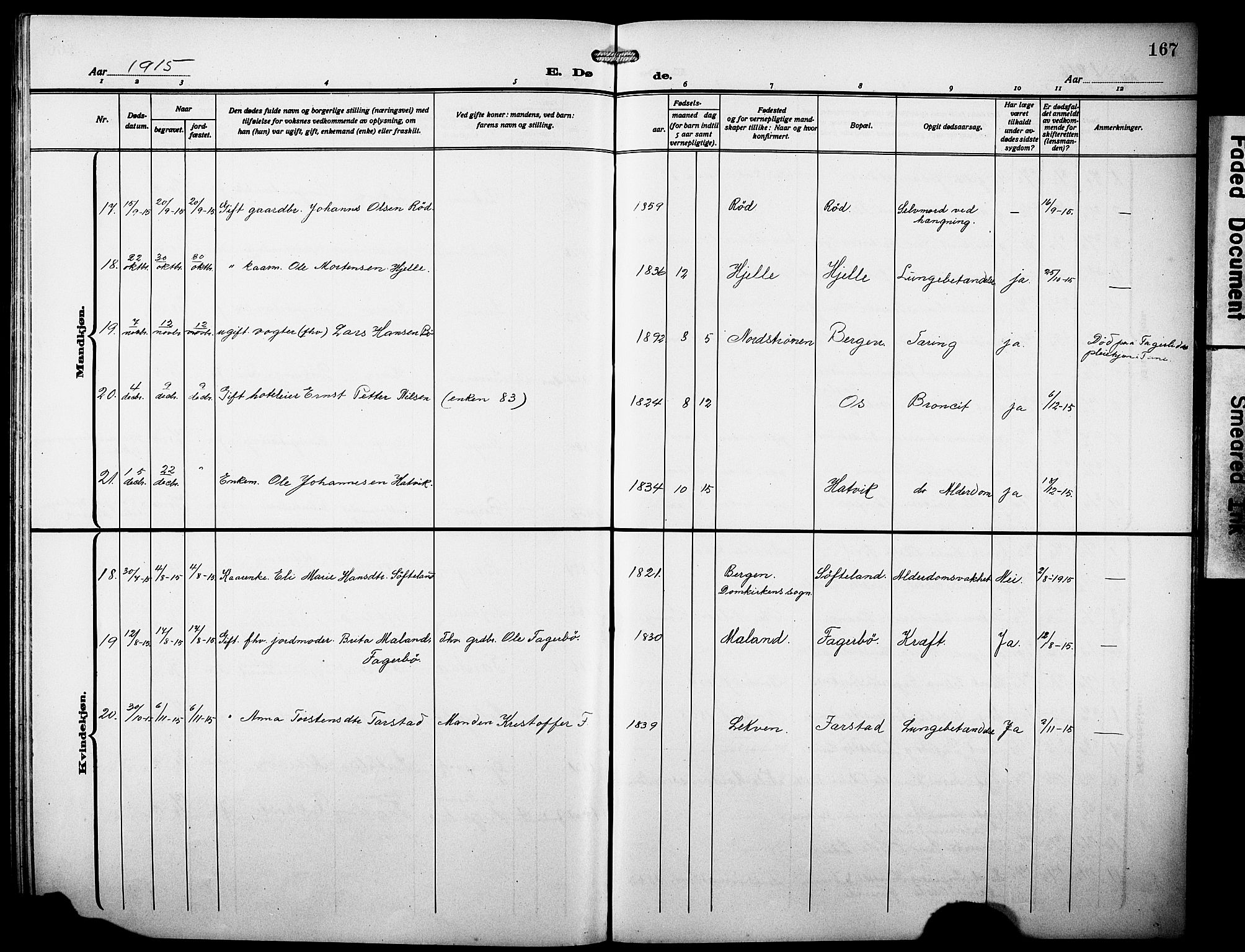 Os sokneprestembete, AV/SAB-A-99929: Parish register (copy) no. A 4, 1914-1923, p. 167