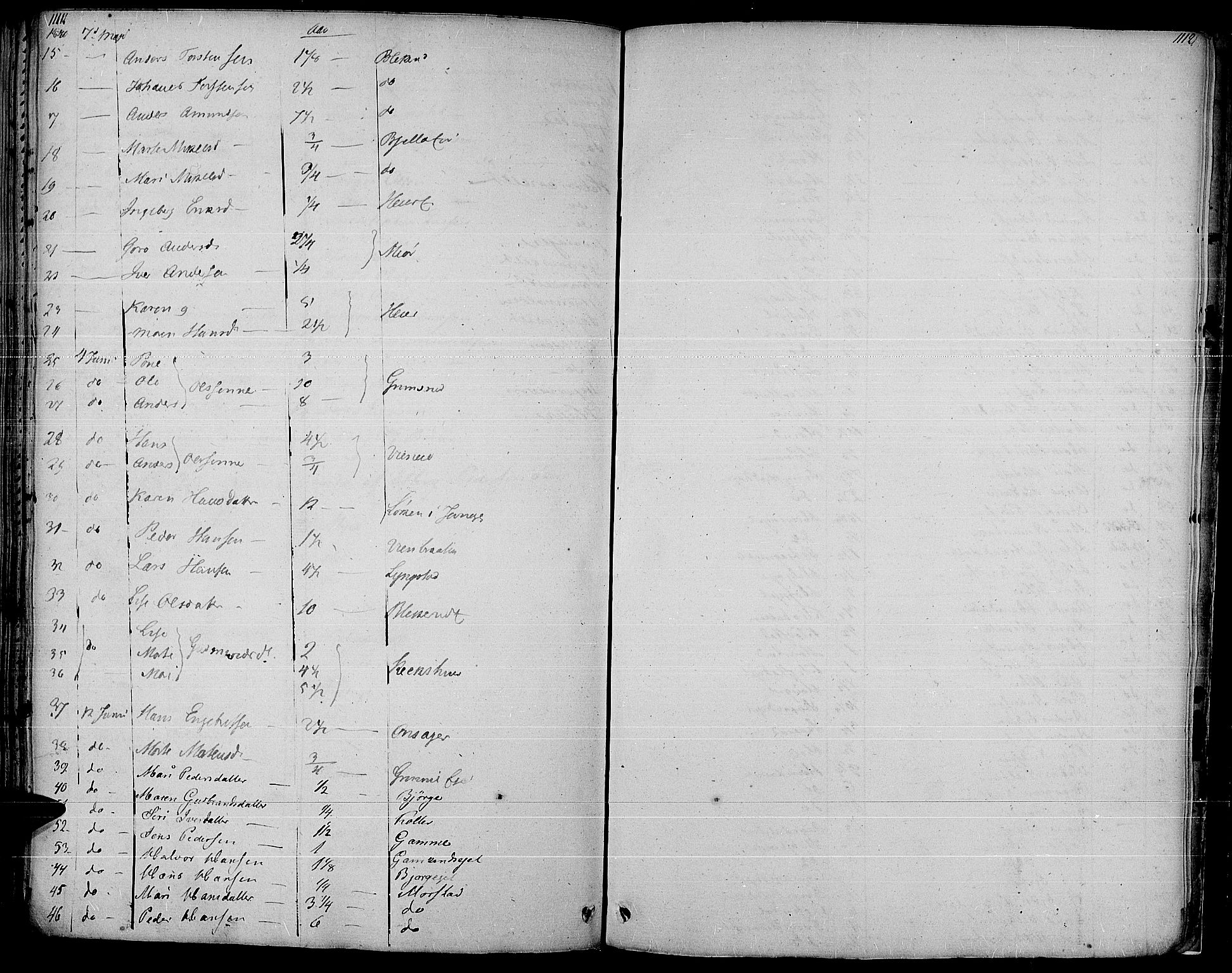 Gran prestekontor, SAH/PREST-112/H/Ha/Haa/L0010: Parish register (official) no. 10, 1824-1842, p. 1111-1112