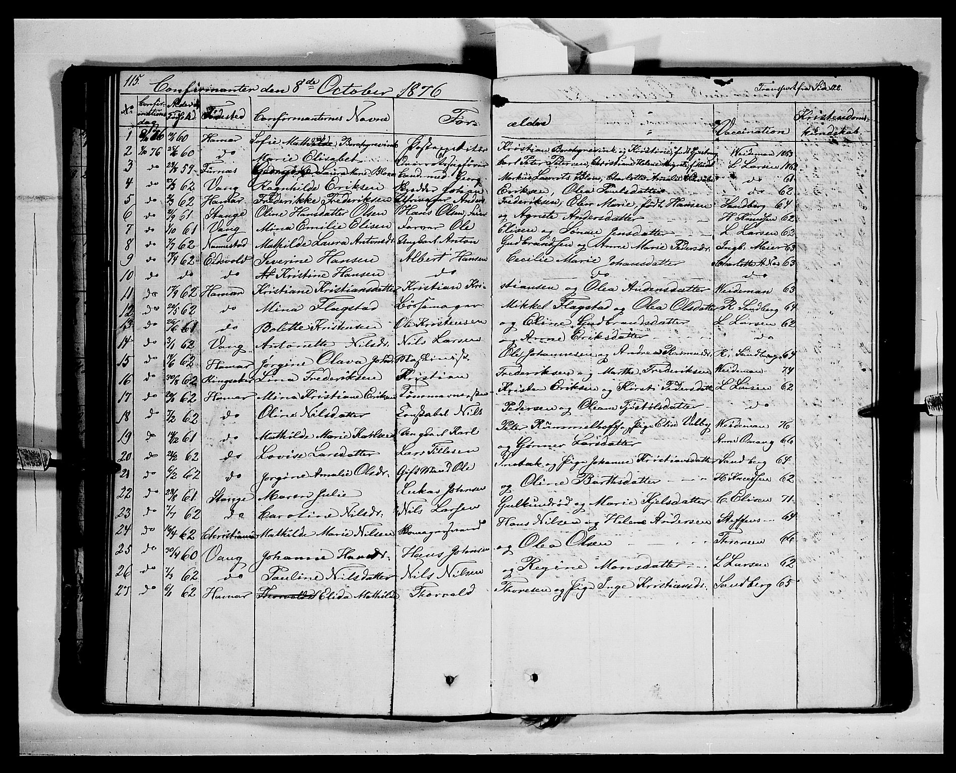 Vang prestekontor, Hedmark, SAH/PREST-008/H/Ha/Hab/L0011: Parish register (copy) no. 11, 1855-1878, p. 115