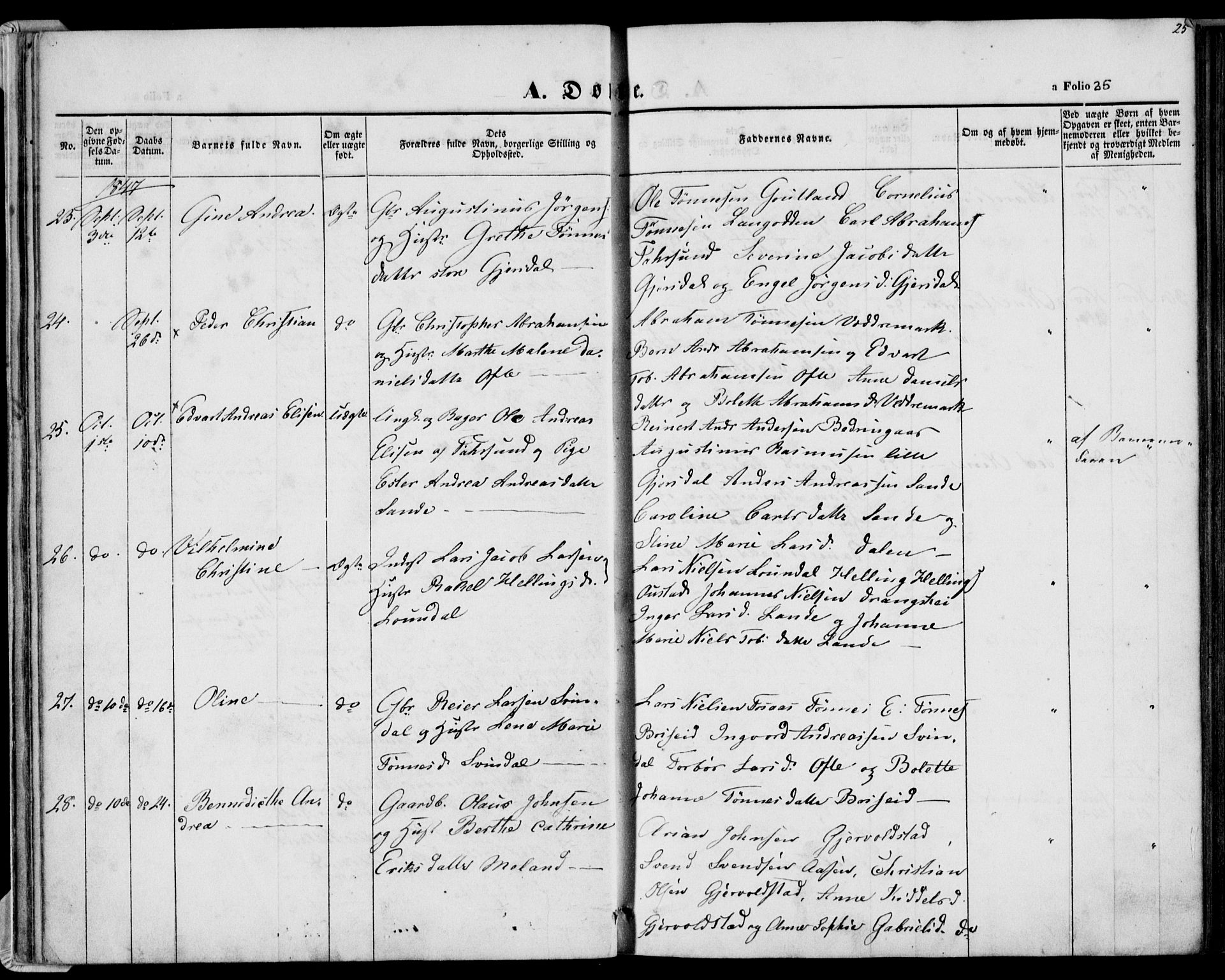 Herad sokneprestkontor, AV/SAK-1111-0018/F/Fa/Faa/L0004: Parish register (official) no. A 4, 1844-1853, p. 25