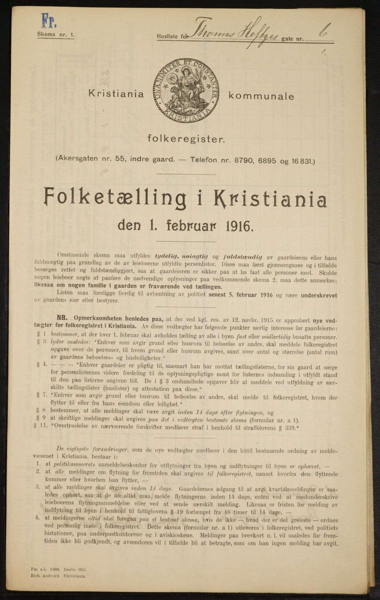 OBA, Municipal Census 1916 for Kristiania, 1916, p. 111852