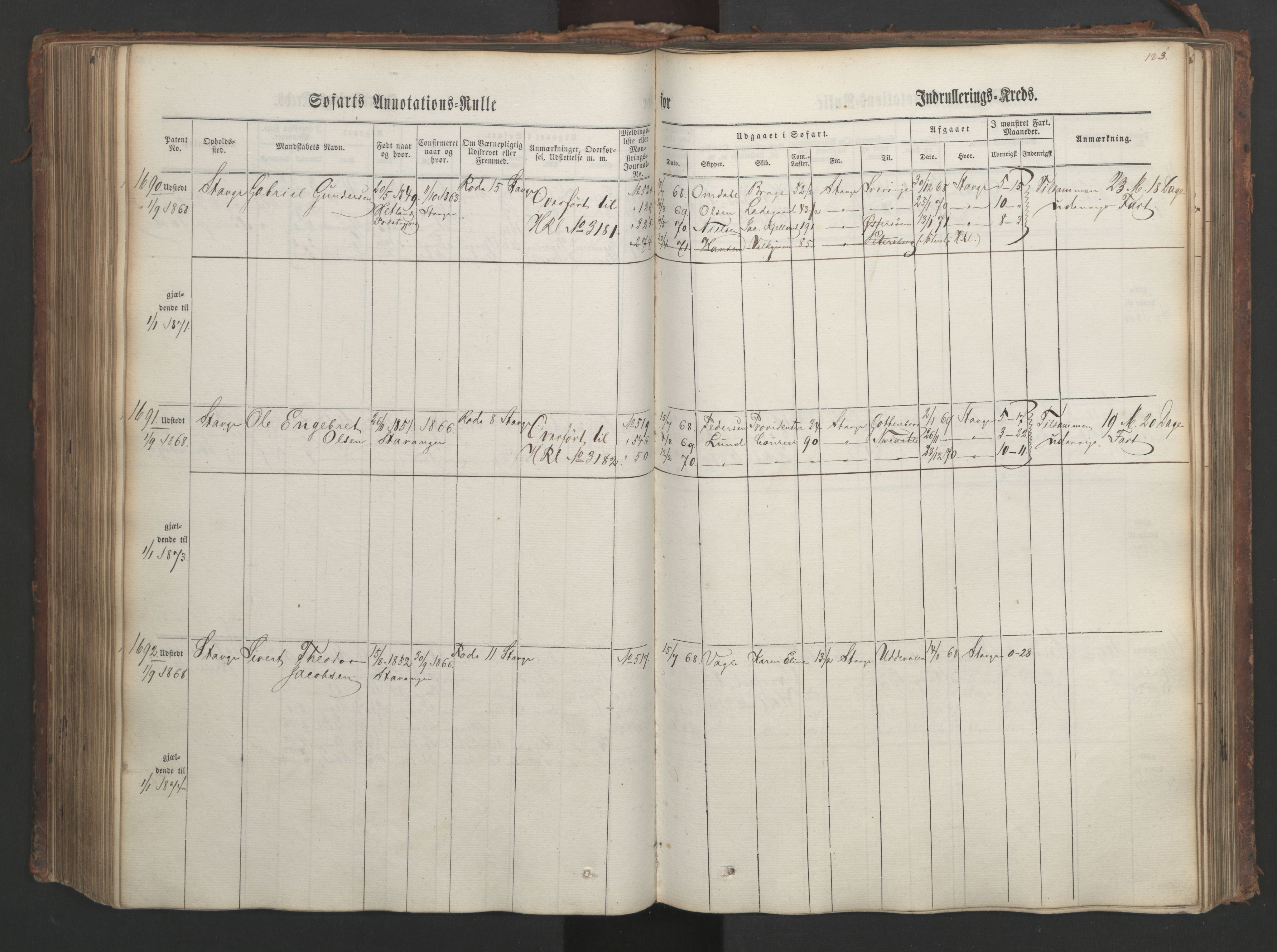 Stavanger sjømannskontor, AV/SAST-A-102006/F/Ff/L0003: Annotasjonsrulle, patentnr. 1144-1761, 1866, p. 220