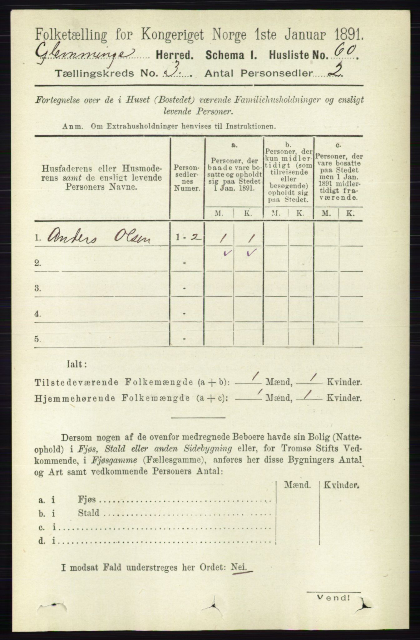 RA, 1891 census for 0132 Glemmen, 1891, p. 1852