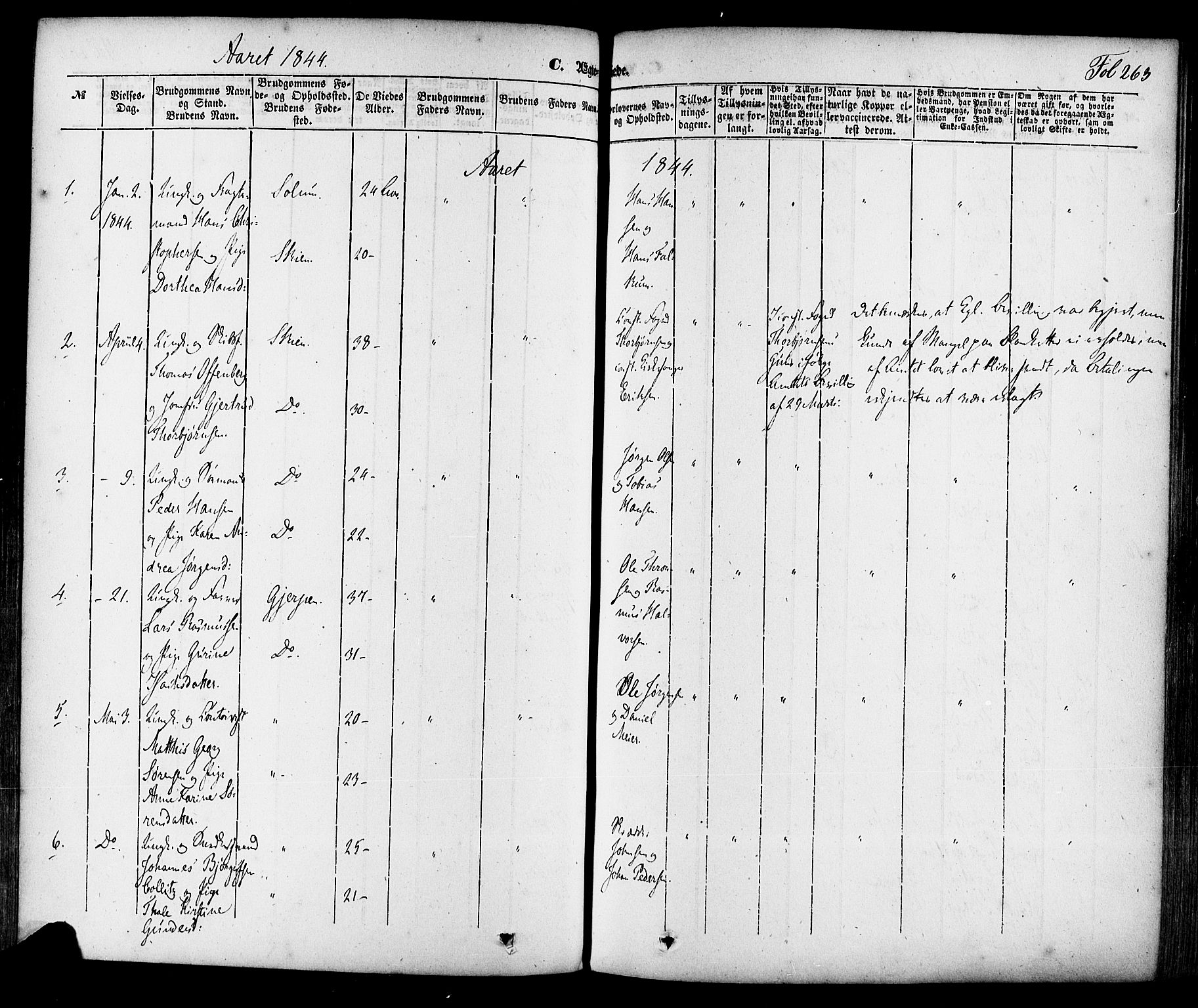 Skien kirkebøker, SAKO/A-302/F/Fa/L0006a: Parish register (official) no. 6A, 1843-1856, p. 263