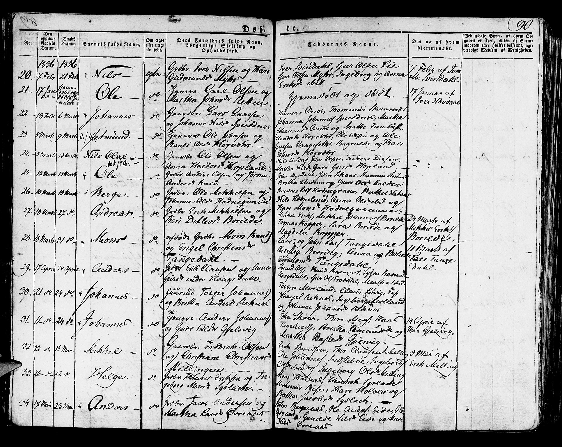 Lindås Sokneprestembete, SAB/A-76701/H/Haa: Parish register (official) no. A 8, 1823-1836, p. 90
