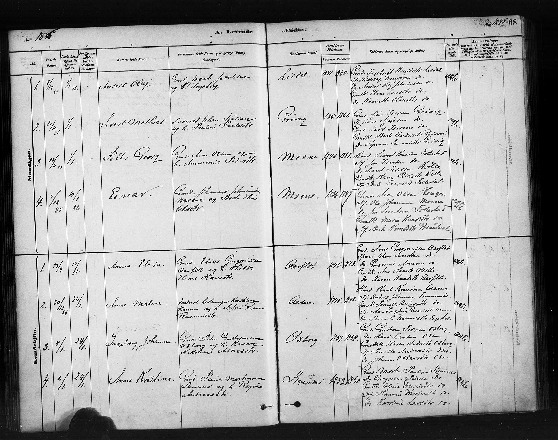 Ministerialprotokoller, klokkerbøker og fødselsregistre - Møre og Romsdal, SAT/A-1454/513/L0176: Parish register (official) no. 513A03, 1877-1889, p. 68