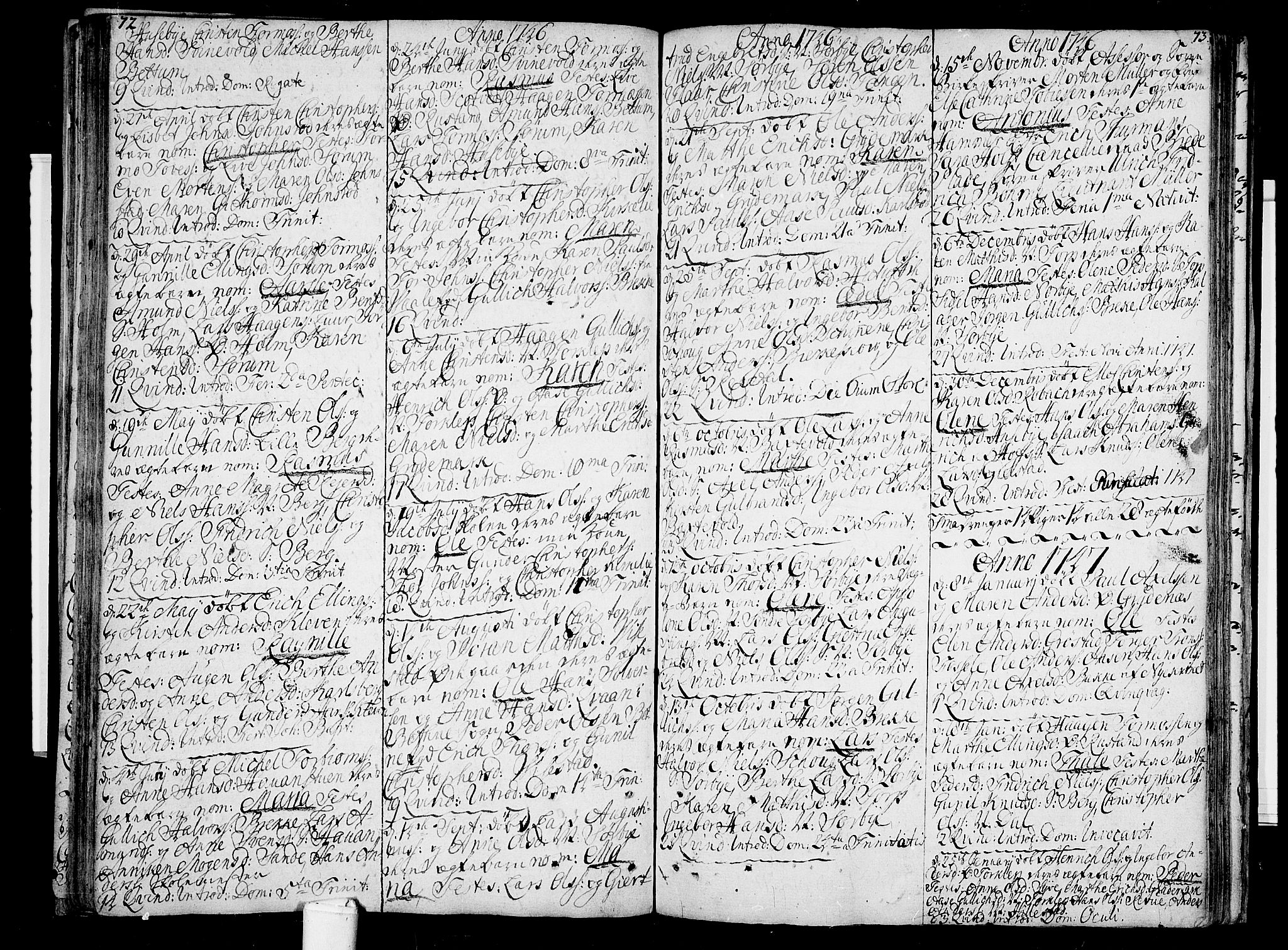 Våle kirkebøker, AV/SAKO-A-334/F/Fa/L0003: Parish register (official) no. I 3, 1732-1773, p. 72-73