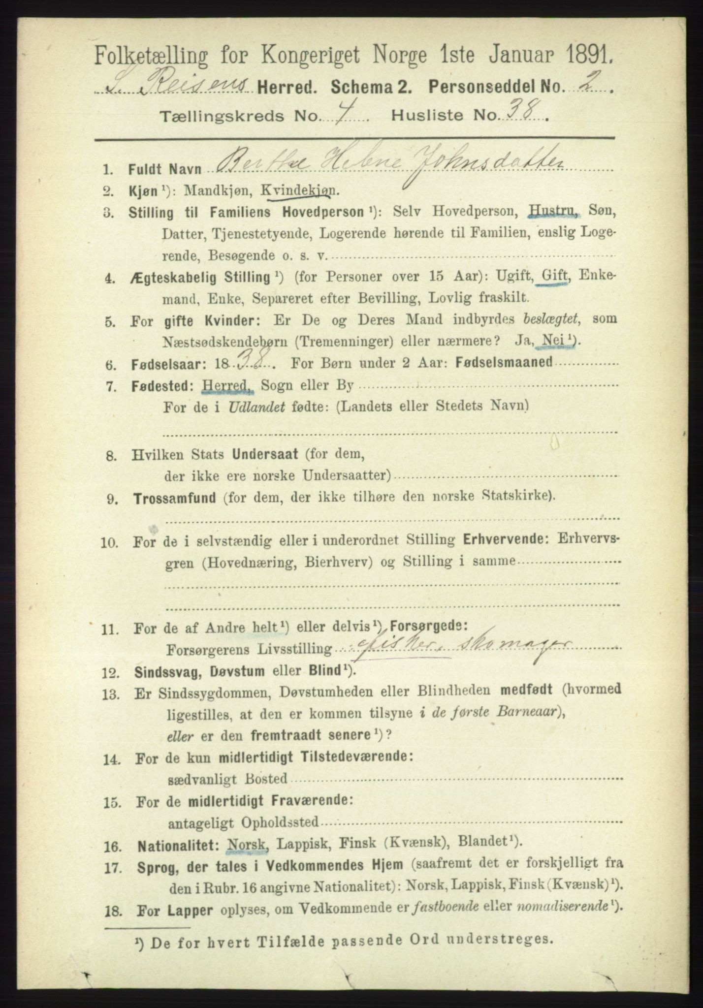 RA, 1891 census for 1925 Sørreisa, 1891, p. 1335