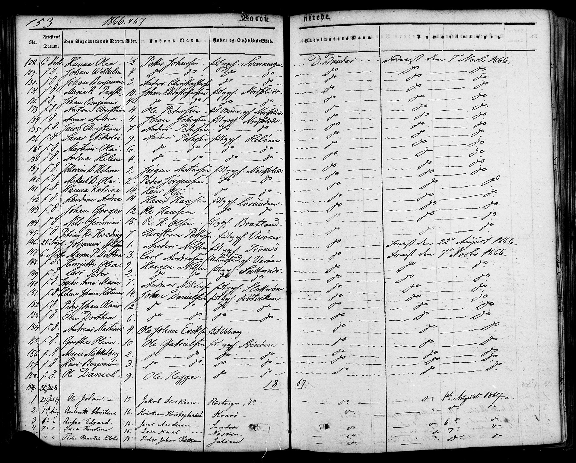 Ministerialprotokoller, klokkerbøker og fødselsregistre - Nordland, SAT/A-1459/839/L0567: Parish register (official) no. 839A04, 1863-1879, p. 153