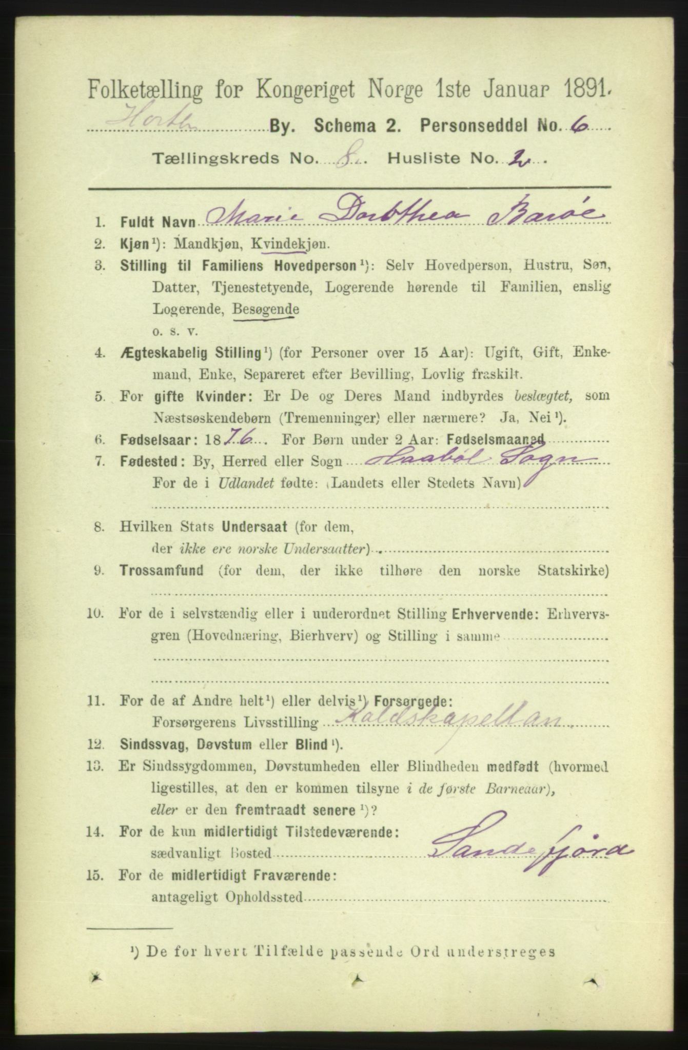 RA, 1891 census for 0703 Horten, 1891, p. 4937