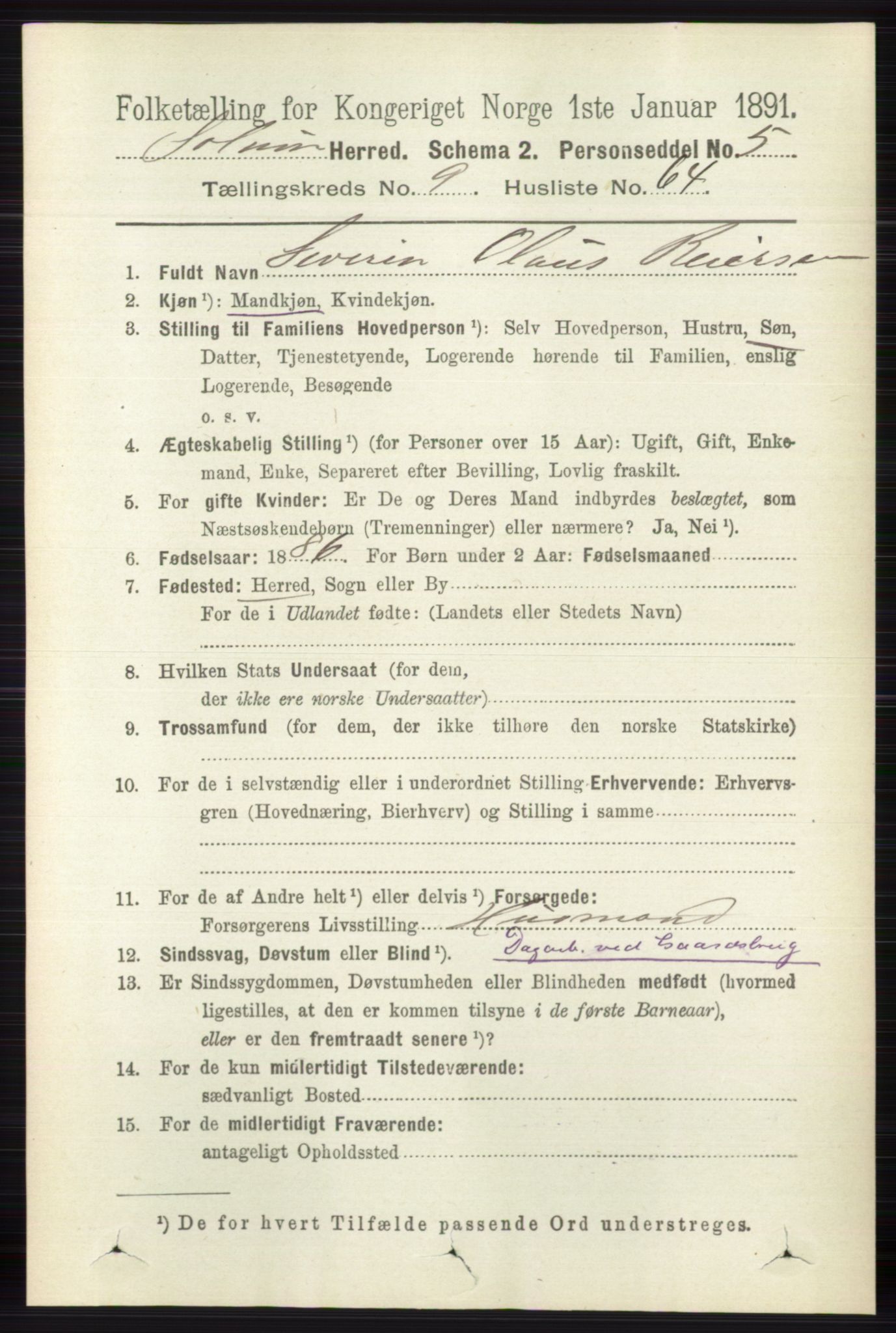 RA, 1891 census for 0818 Solum, 1891, p. 2412