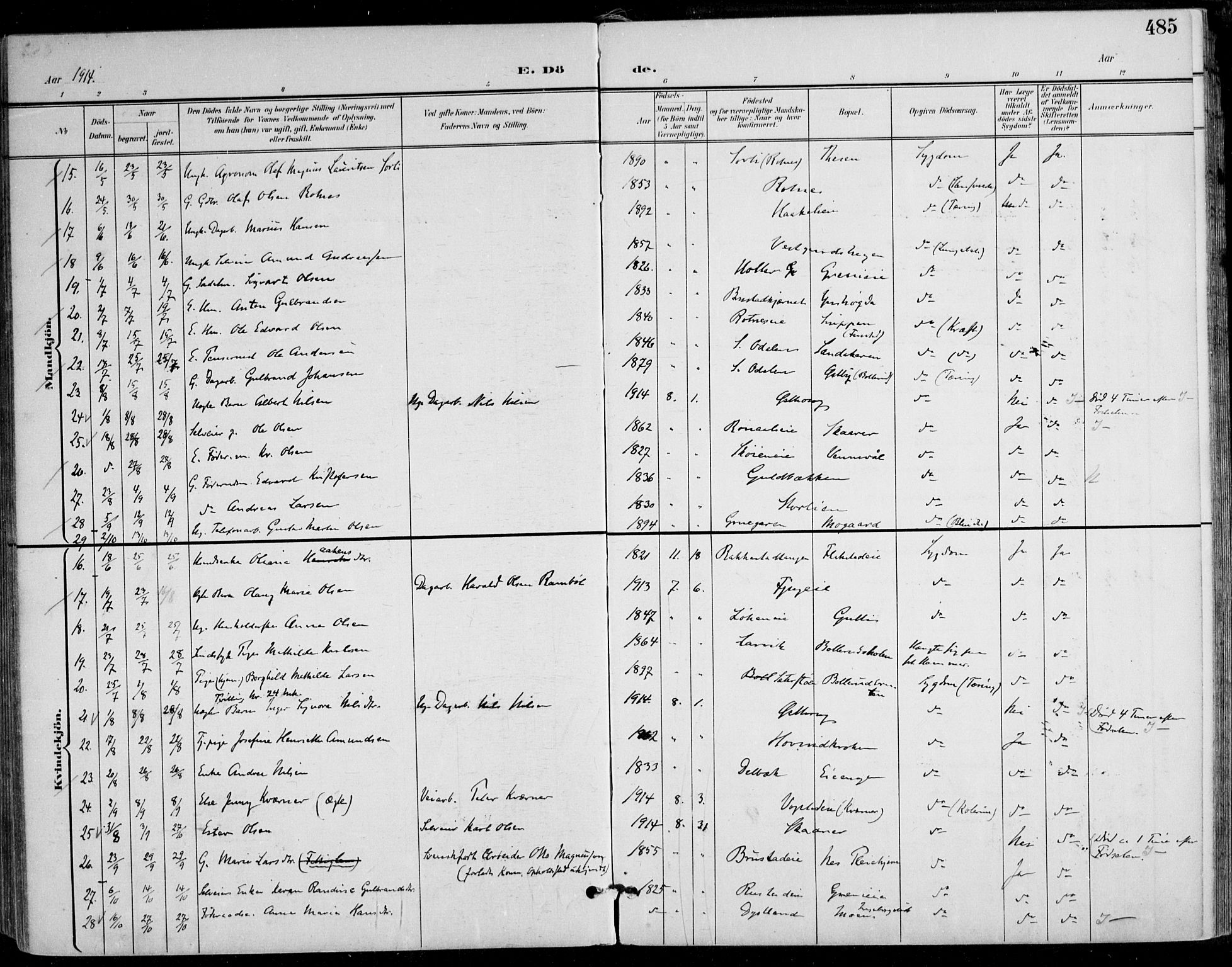 Nes prestekontor Kirkebøker, AV/SAO-A-10410/F/Fa/L0011: Parish register (official) no. I 11, 1899-1918, p. 485