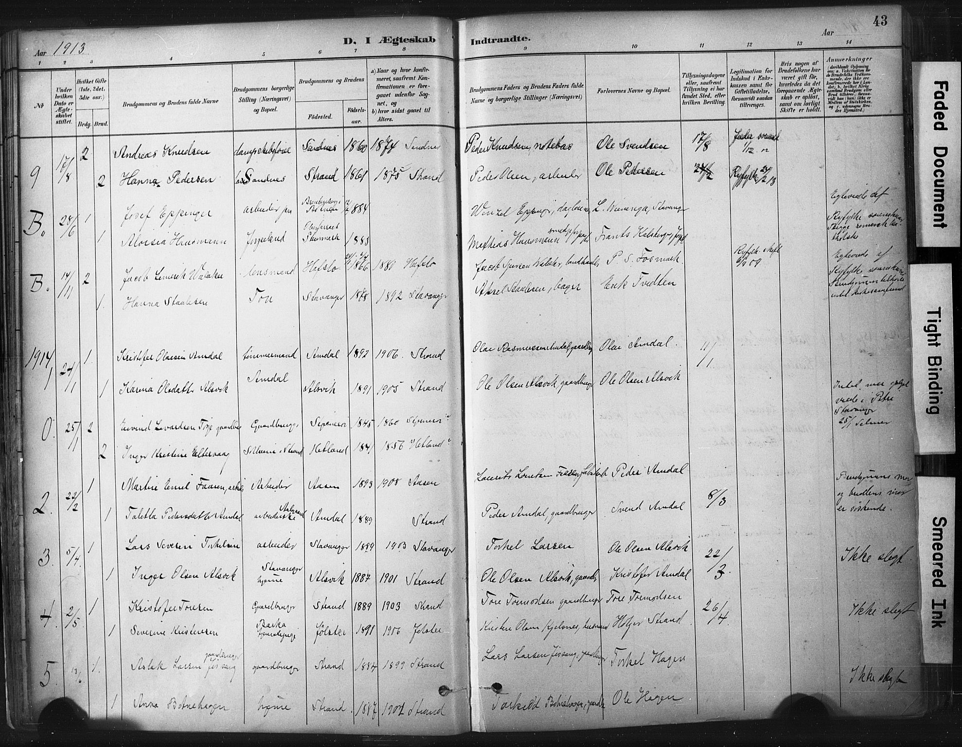 Strand sokneprestkontor, AV/SAST-A-101828/H/Ha/Haa/L0010: Parish register (official) no. A 10, 1882-1929, p. 43