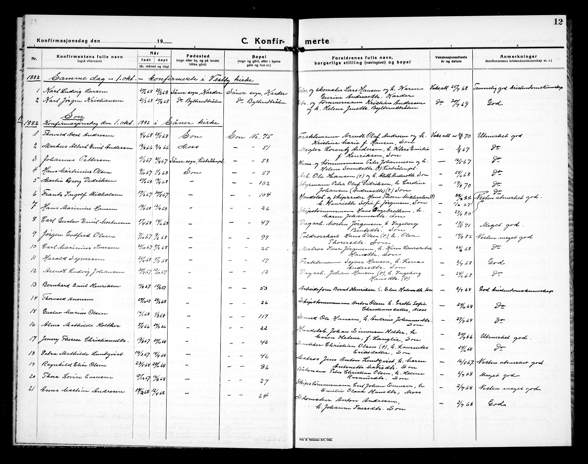 Vestby prestekontor Kirkebøker, SAO/A-10893/G/Gb/L0001: Parish register (copy) no. II 1, 1878-1905, p. 12