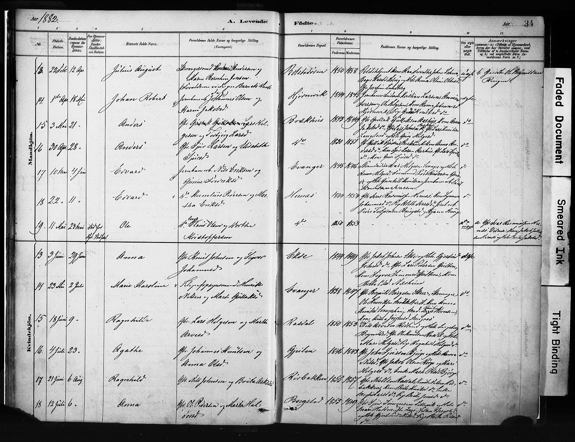 Evanger sokneprestembete, AV/SAB-A-99924: Parish register (official) no. A 1, 1877-1899, p. 34