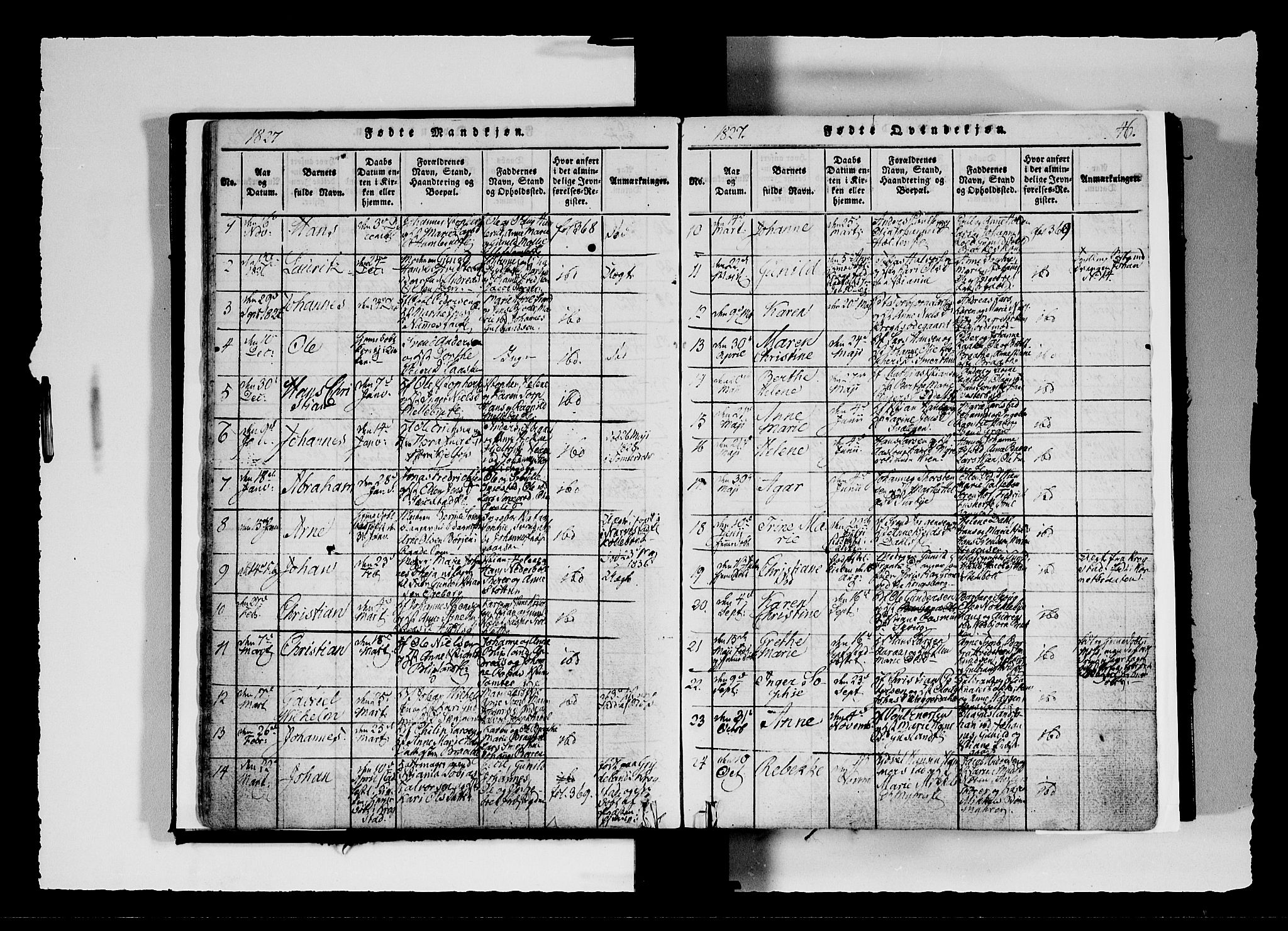 Hobøl prestekontor Kirkebøker, AV/SAO-A-2002/F/Fa/L0002: Parish register (official) no. I 2, 1814-1841, p. 46