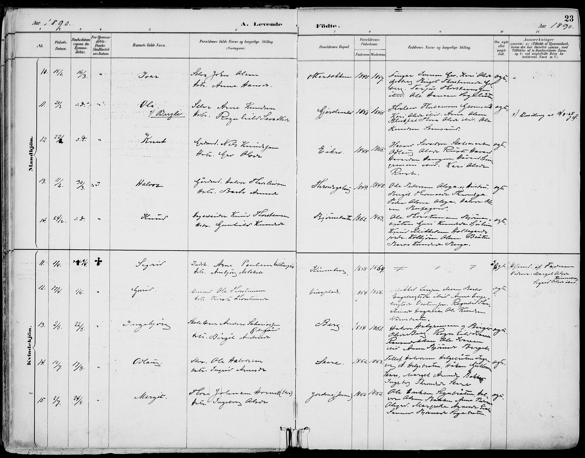 Gol kirkebøker, AV/SAKO-A-226/F/Fa/L0005: Parish register (official) no. I 5, 1887-1900, p. 23