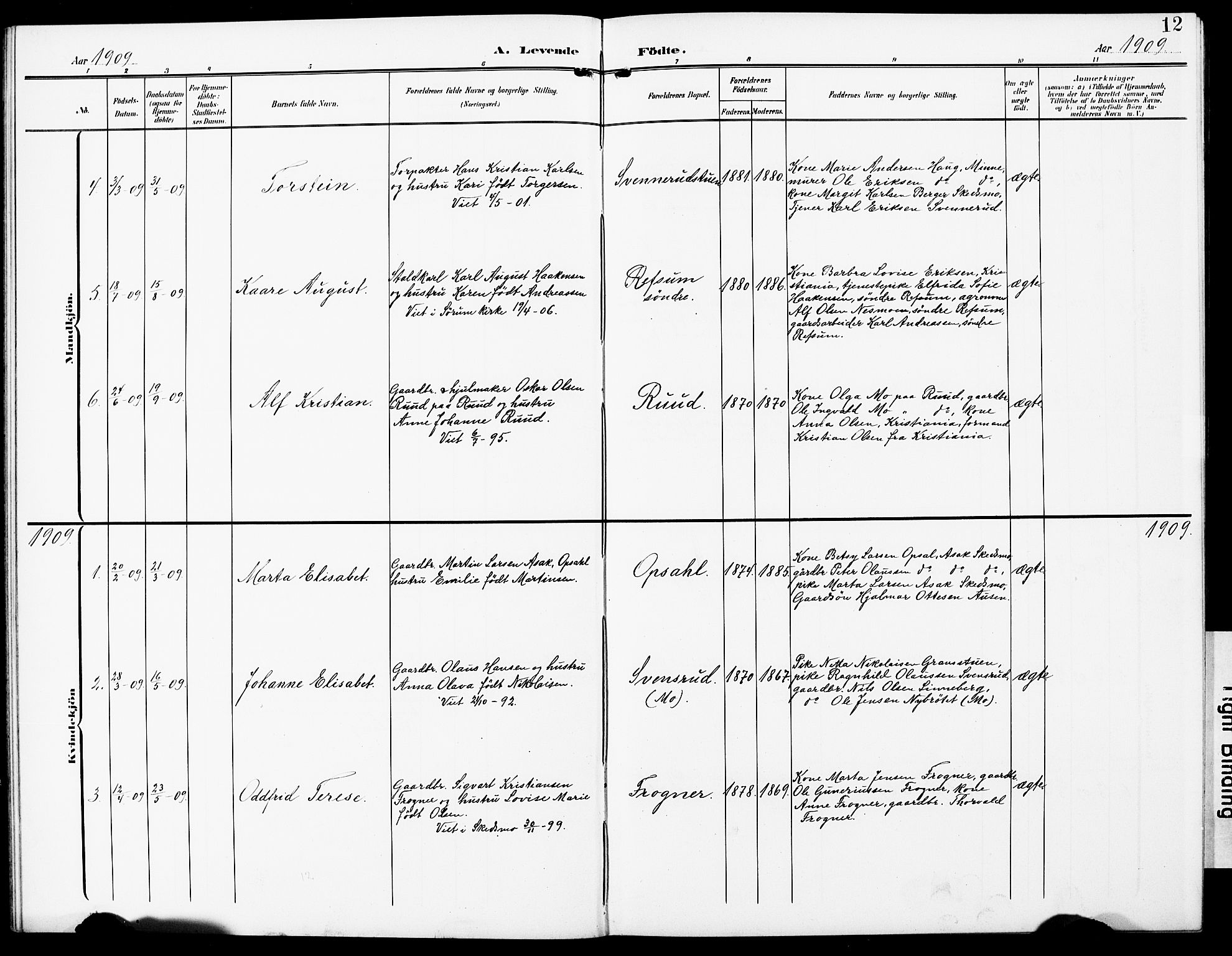 Sørum prestekontor Kirkebøker, AV/SAO-A-10303/G/Gb/L0001: Parish register (copy) no. II 1, 1907-1929, p. 12