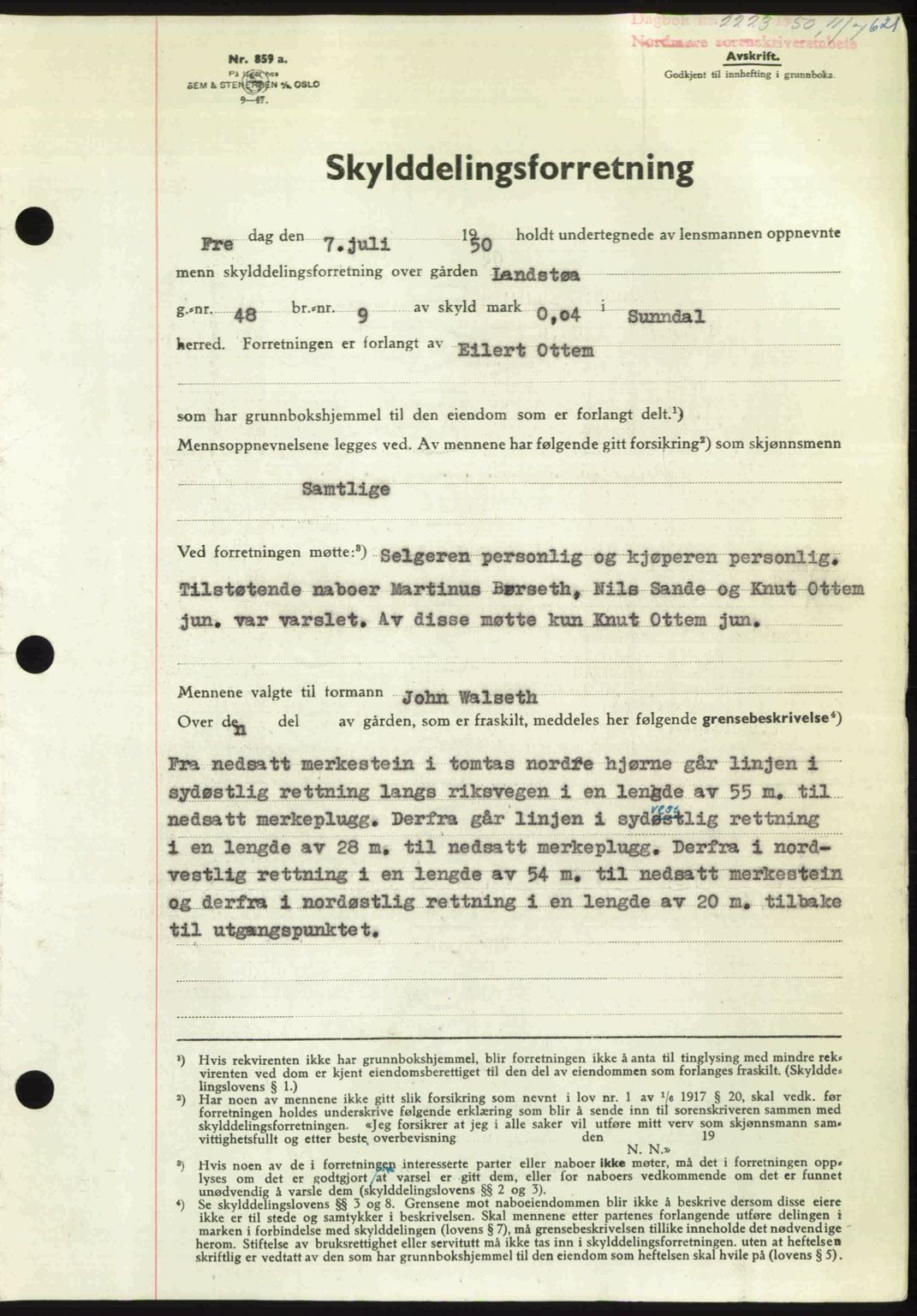 Nordmøre sorenskriveri, AV/SAT-A-4132/1/2/2Ca: Mortgage book no. A115, 1950-1950, Diary no: : 2223/1950