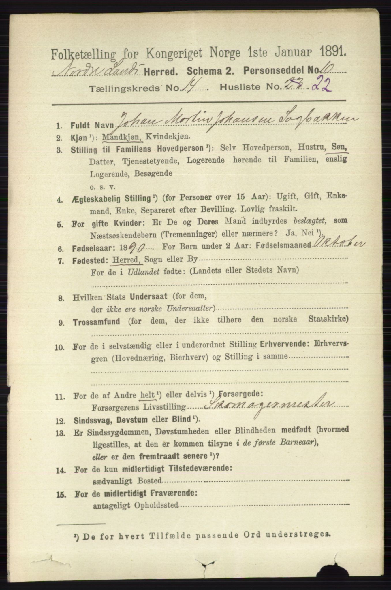 RA, 1891 census for 0538 Nordre Land, 1891, p. 3735