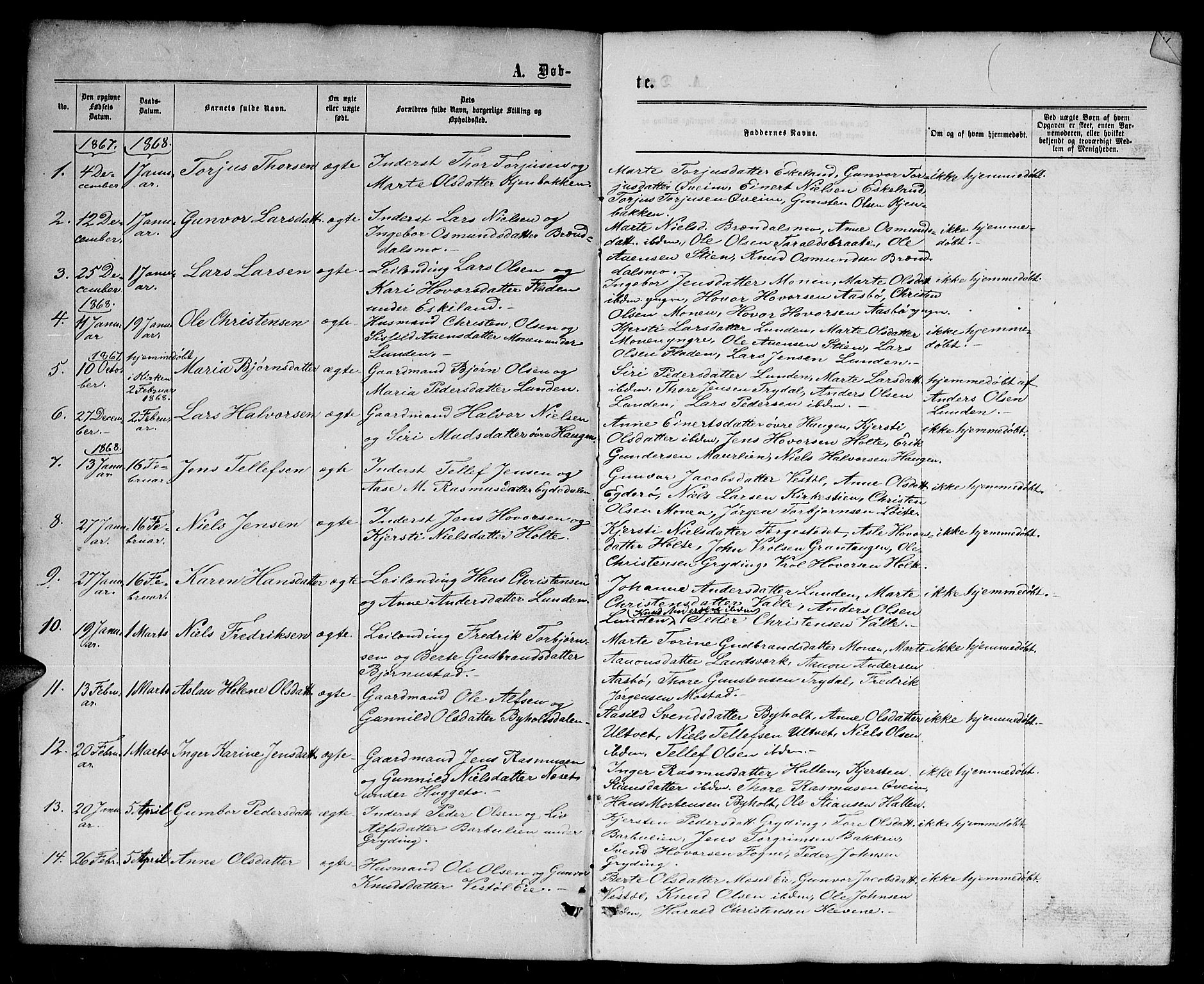 Gjerstad sokneprestkontor, SAK/1111-0014/F/Fb/Fba/L0006: Parish register (copy) no. B 6, 1868-1890, p. 3