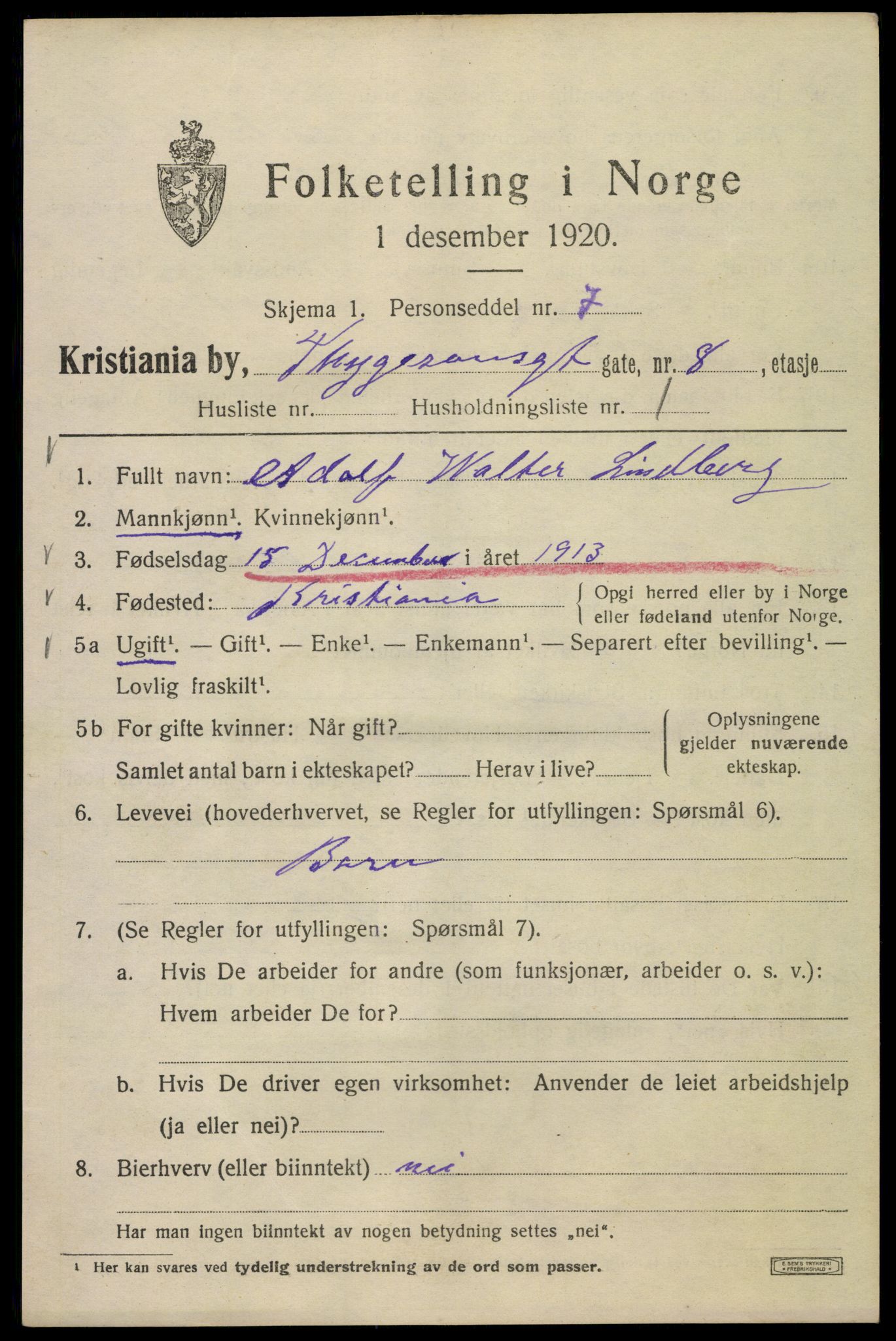 SAO, 1920 census for Kristiania, 1920, p. 581611