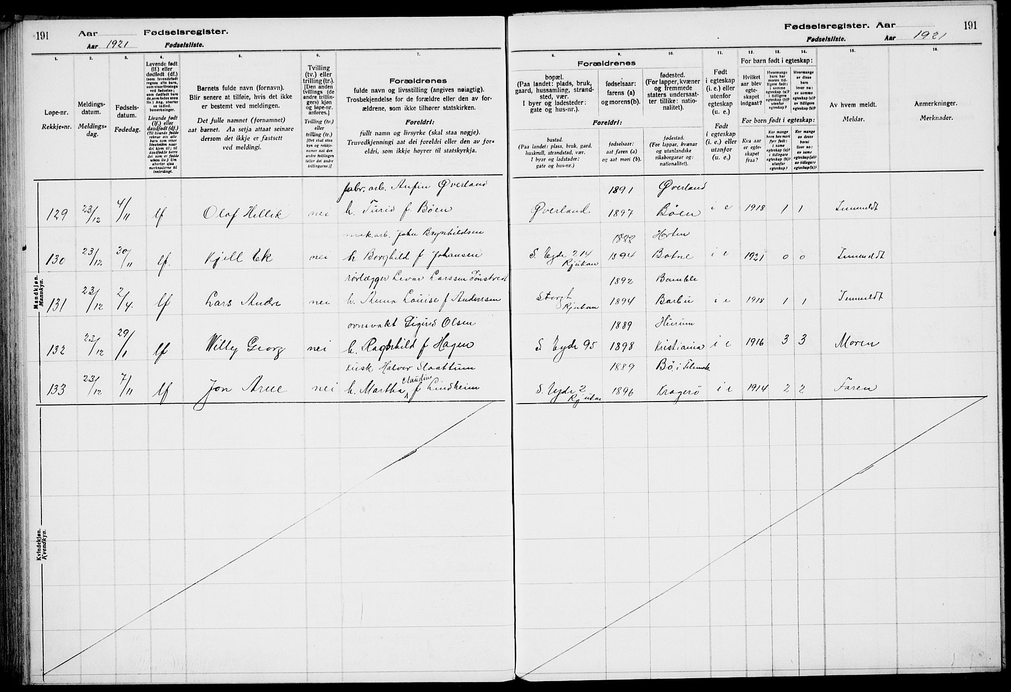 Rjukan kirkebøker, AV/SAKO-A-294/J/Ja/L0001: Birth register no. 1, 1916-1922, p. 191