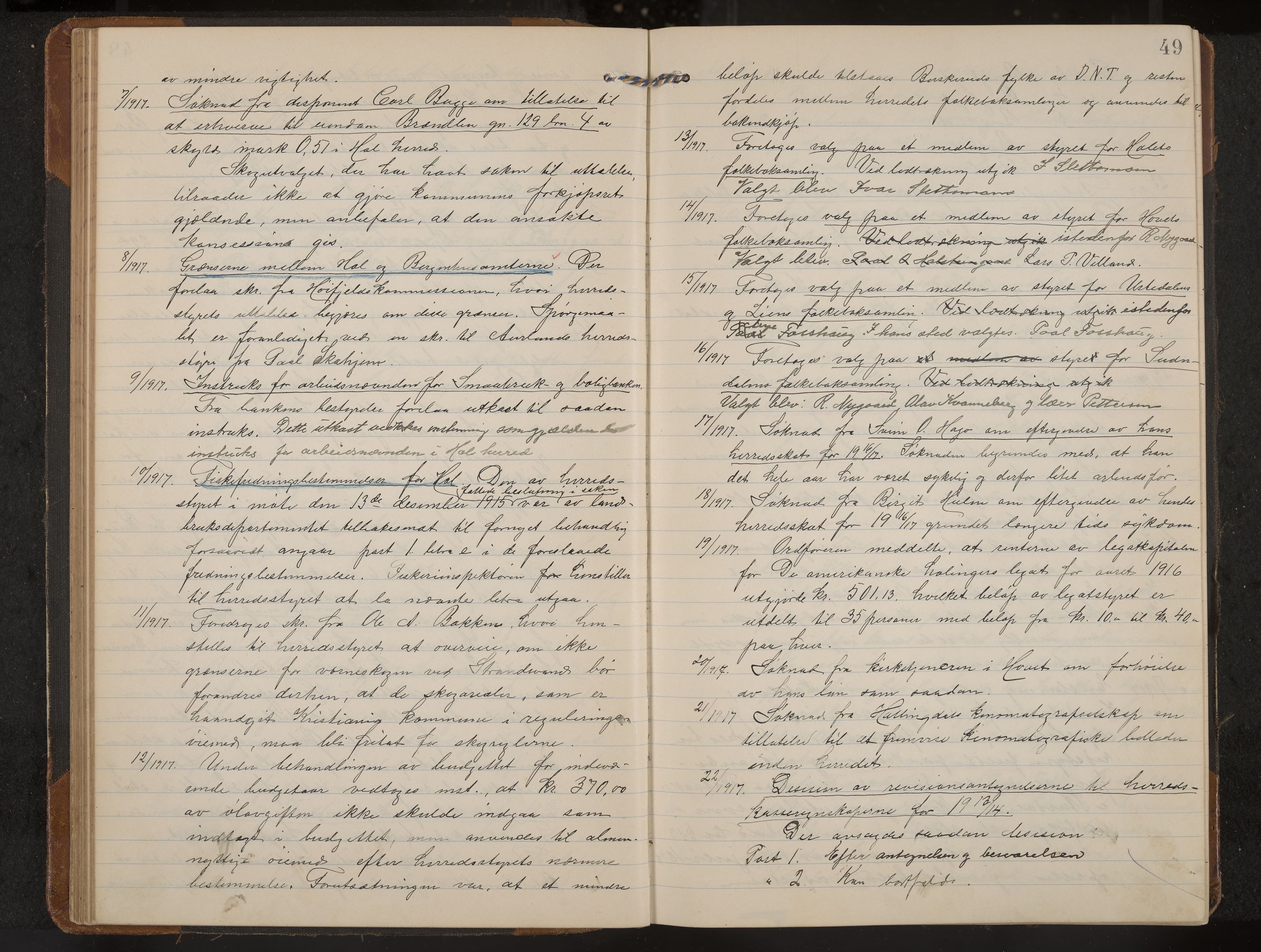 Hol formannskap og sentraladministrasjon, IKAK/0620021-1/A/L0006: Møtebok, 1916-1922, p. 49