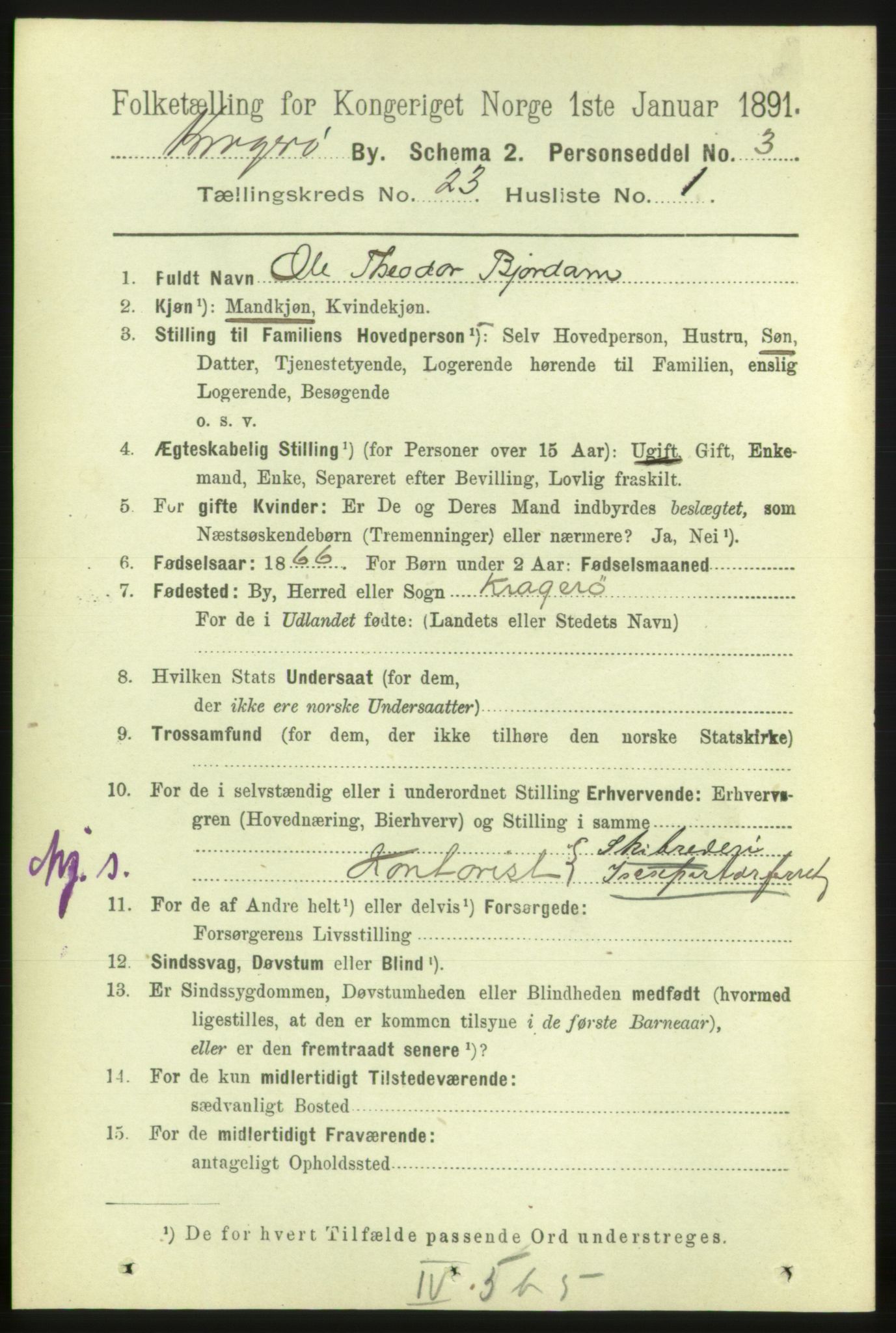 RA, 1891 census for 0801 Kragerø, 1891, p. 4880