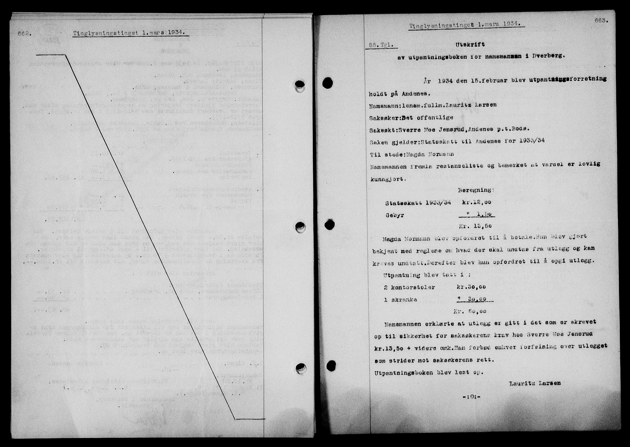 Vesterålen sorenskriveri, SAT/A-4180/1/2/2Ca/L0059: Mortgage book no. 52, 1933-1934, Deed date: 01.03.1934