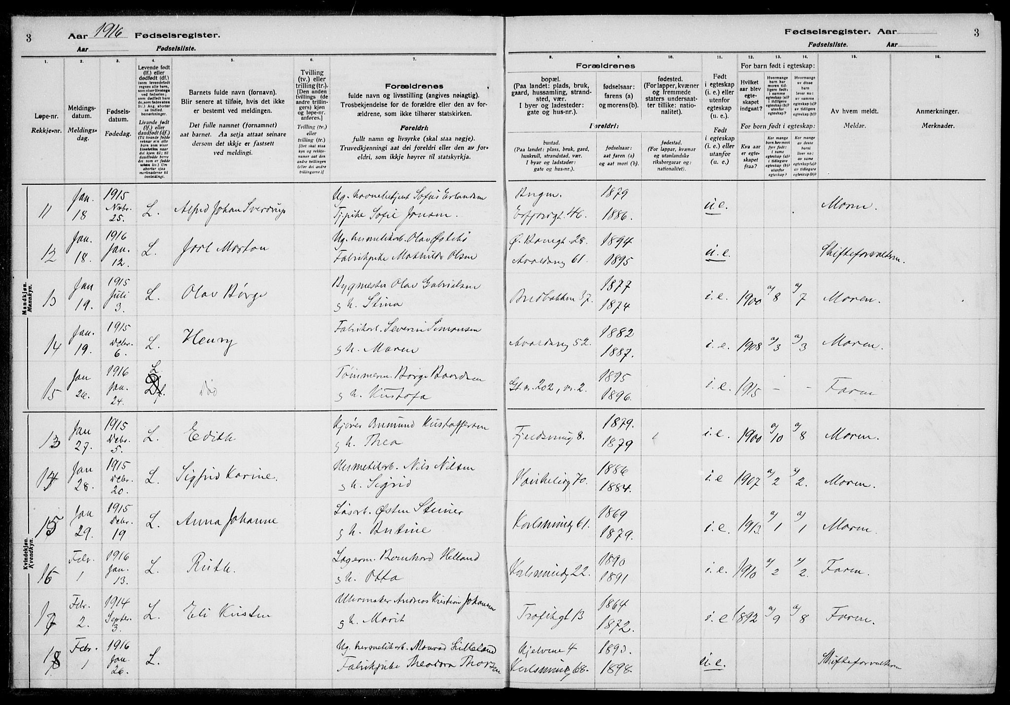 St. Johannes sokneprestkontor, AV/SAST-A-101814/002/A/L0001: Birth register no. 1, 1916-1919, p. 3