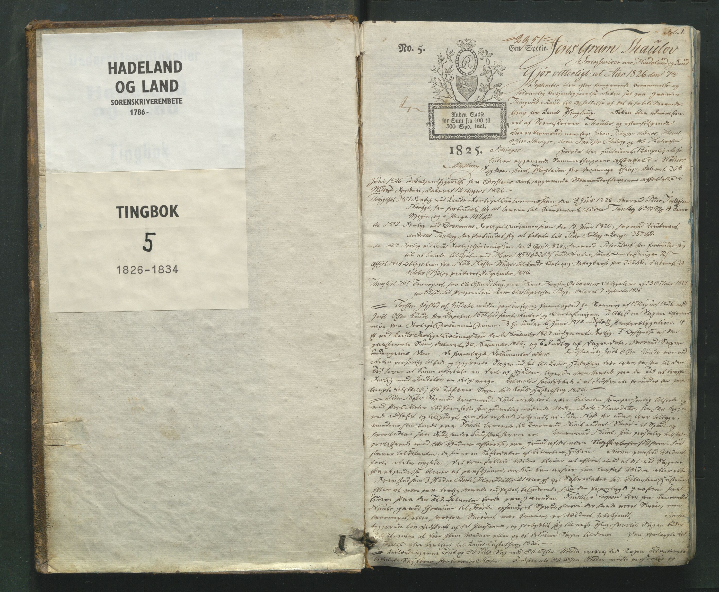 Hadeland og Land tingrett, AV/SAH-TING-010/G/Gb/L0005: Tingbok, 1826-1834, p. 1a