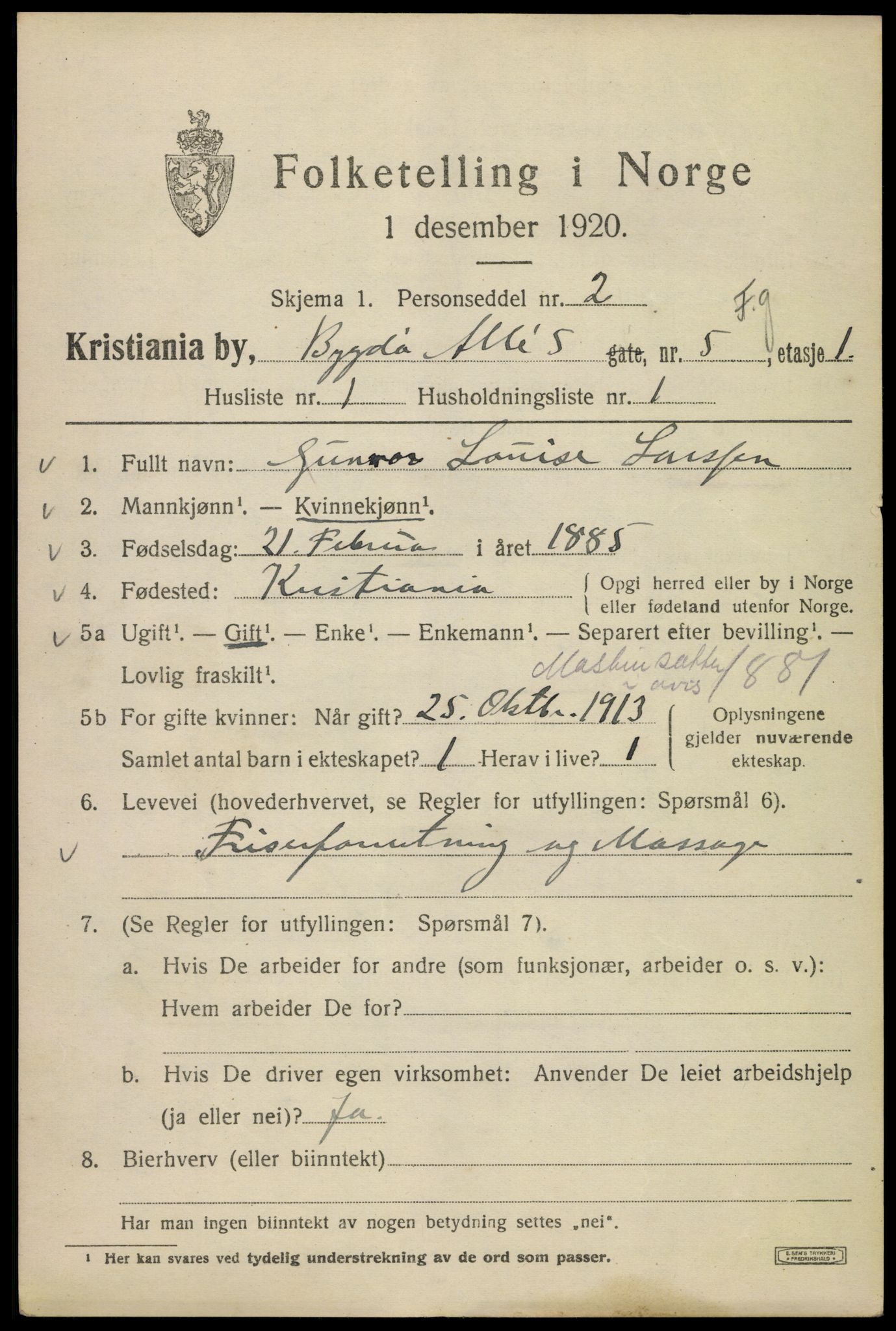 SAO, 1920 census for Kristiania, 1920, p. 176125